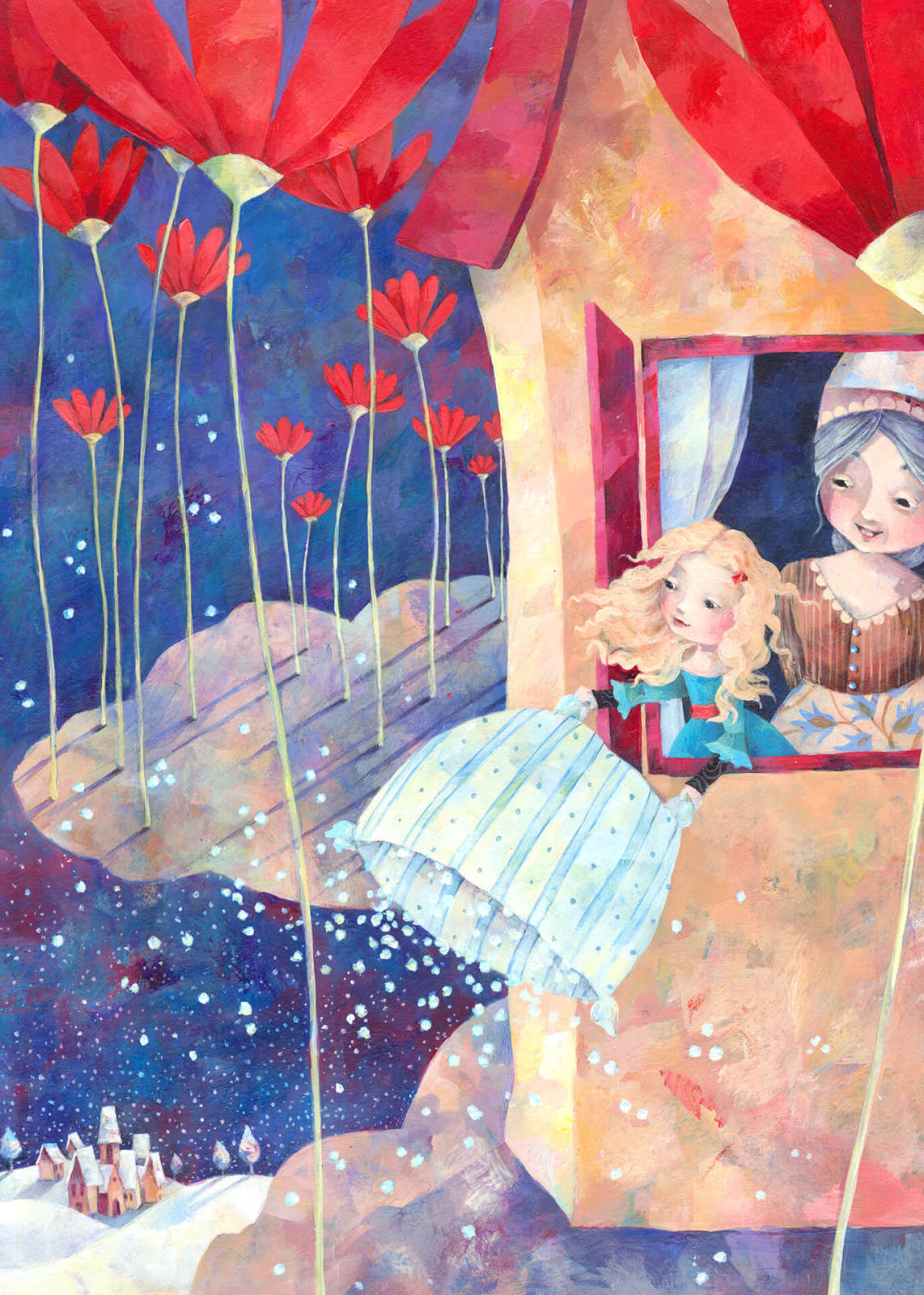 Leinwandbild FRAU HOLLE - blau-rot - 50x70 cm
