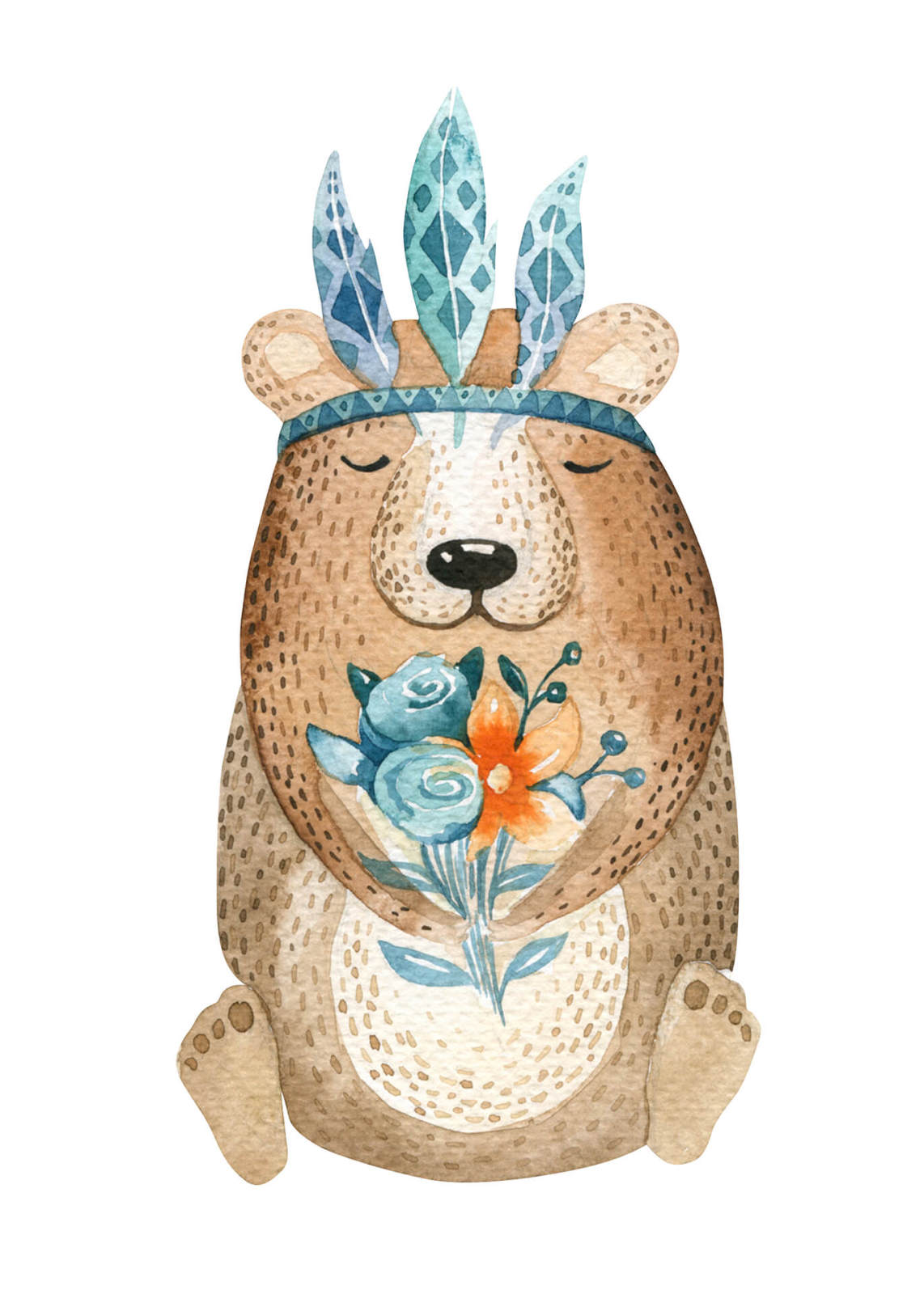 Leinwandbild GLÜCKLICHER BÄR - braun-blau - 50x70 cm