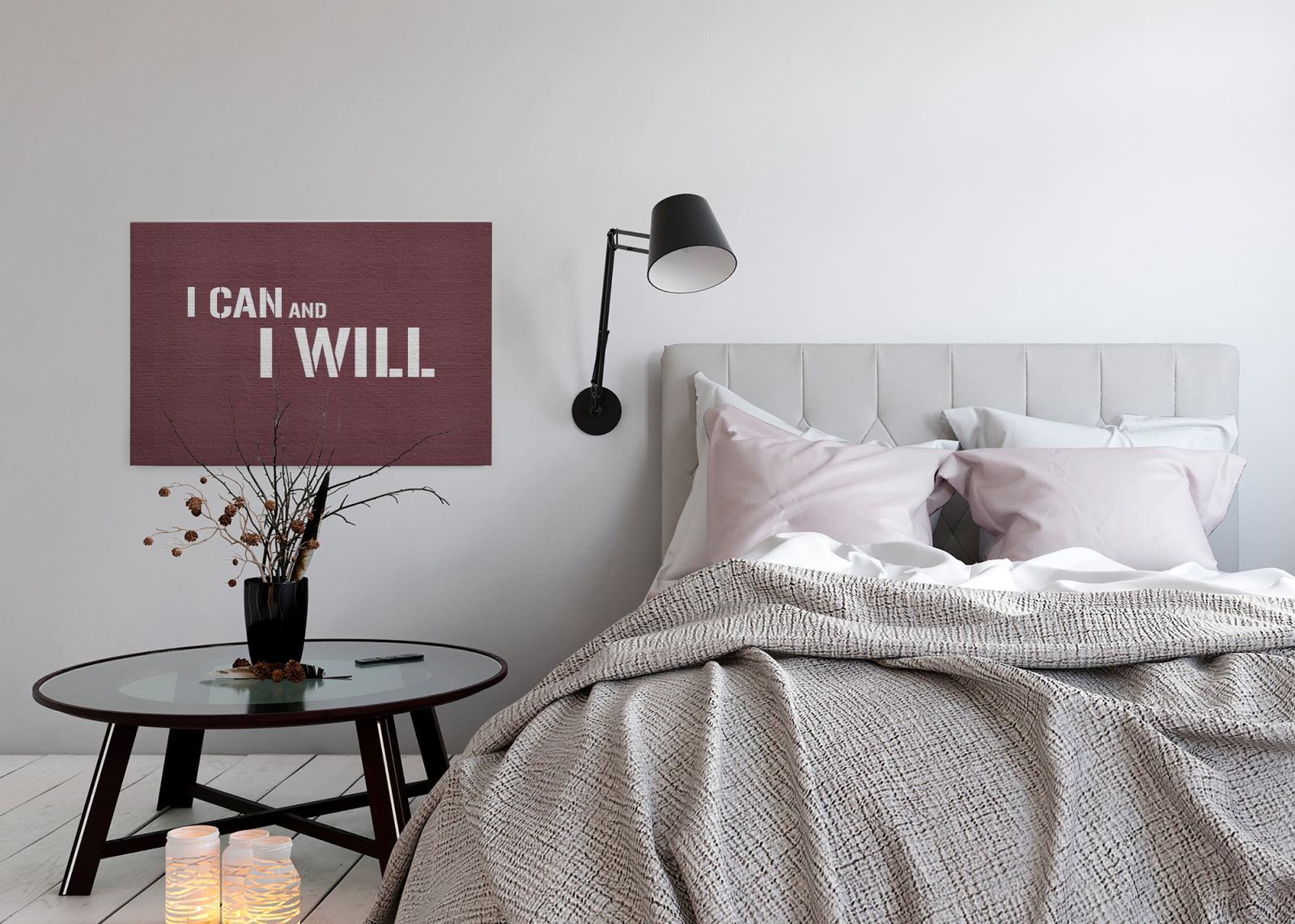 Leinwandbild I CAN AND I WILL - rot-grau - 90x60 cm