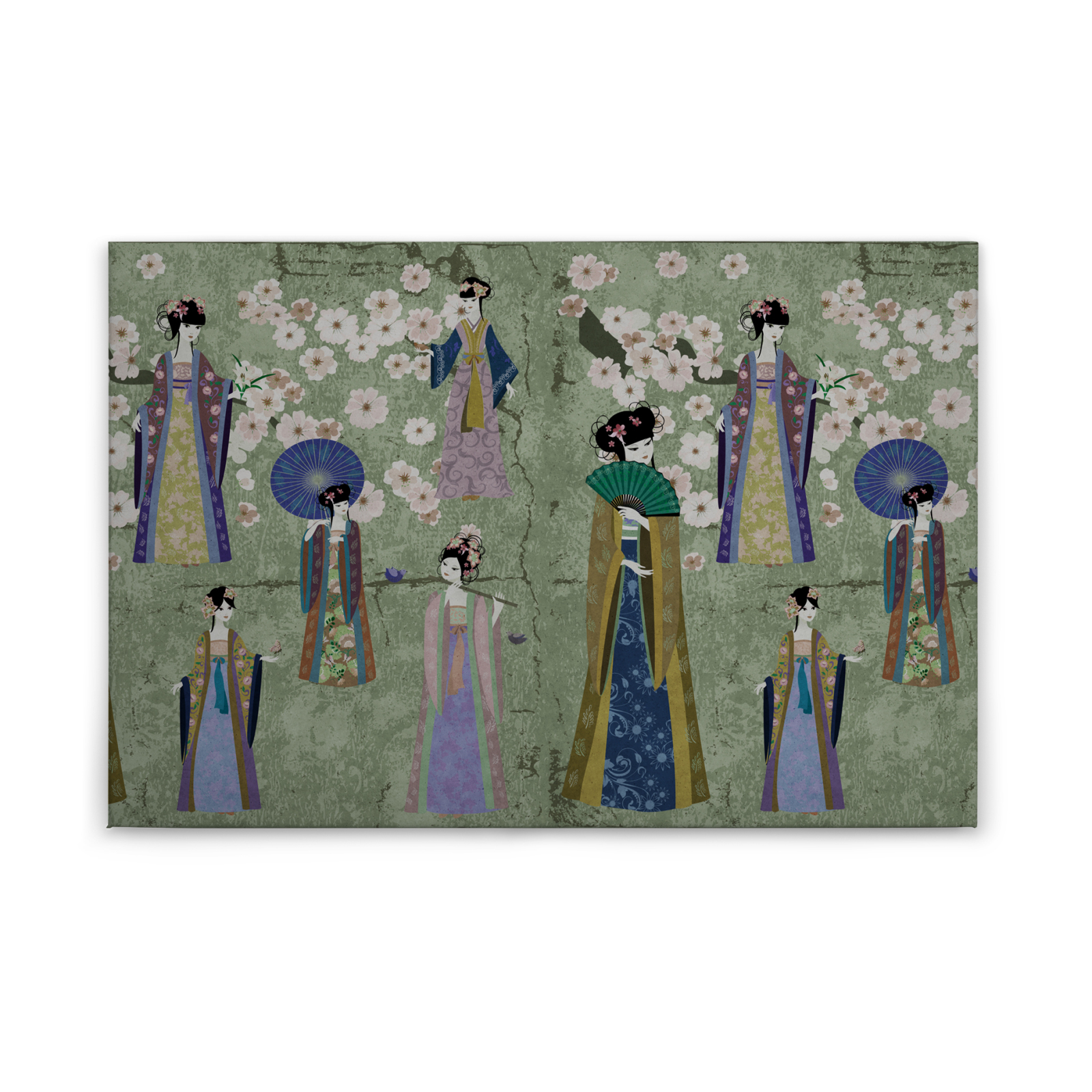 Leinwandbild KIMONO - grün-blau - 90x60 cm