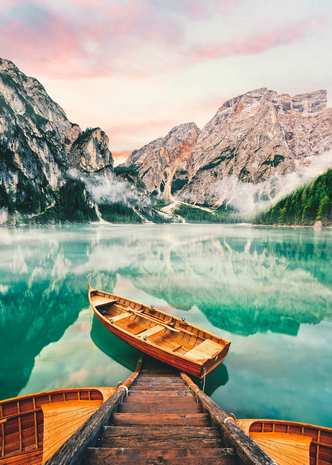 Leinwandbild LAGO DI BRAIES - türkis-braun - 50x70 cm