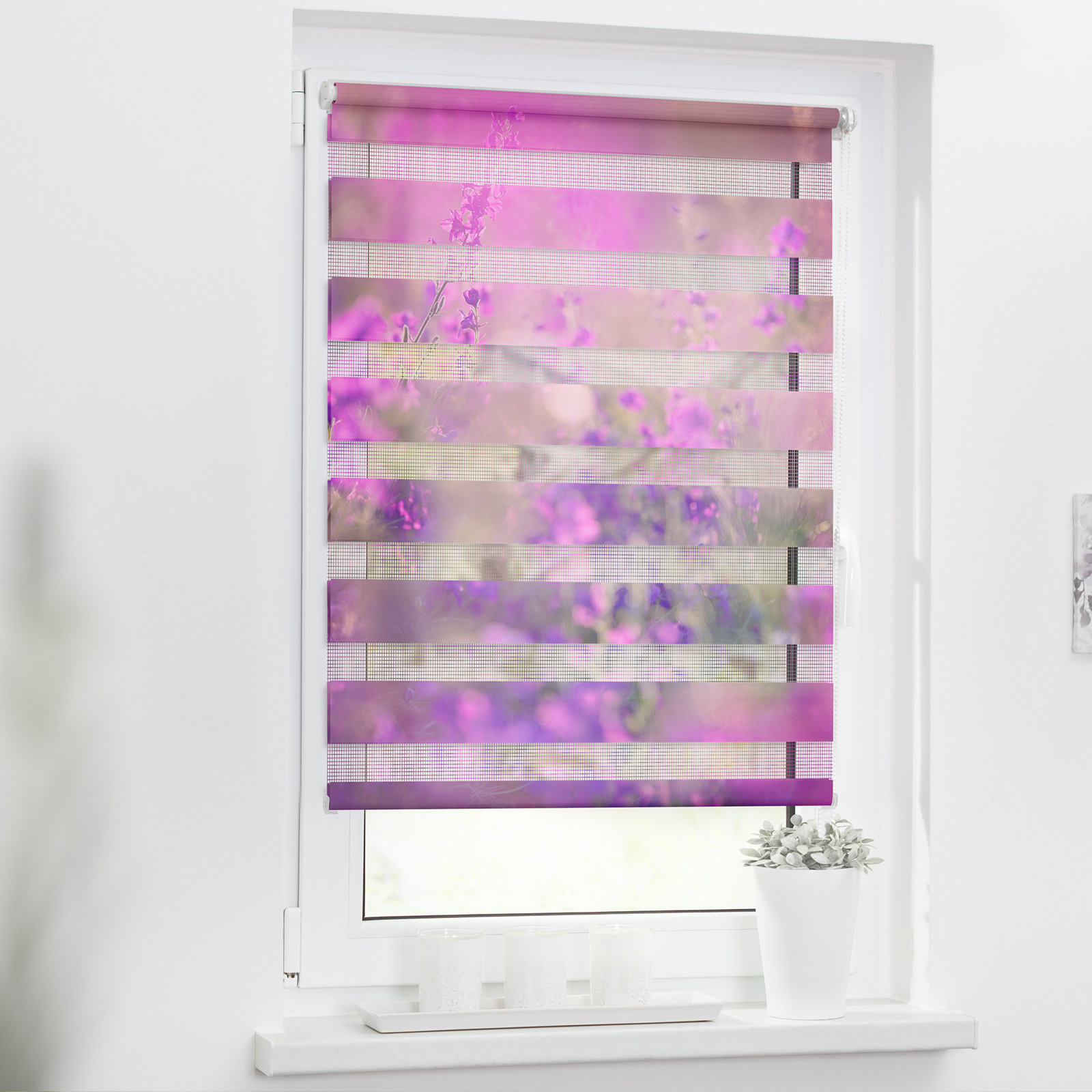 LICHTBLICK Duo Rollo Klemmfix BLUMENWIESE - fuchsia-violett - 90x150 cm