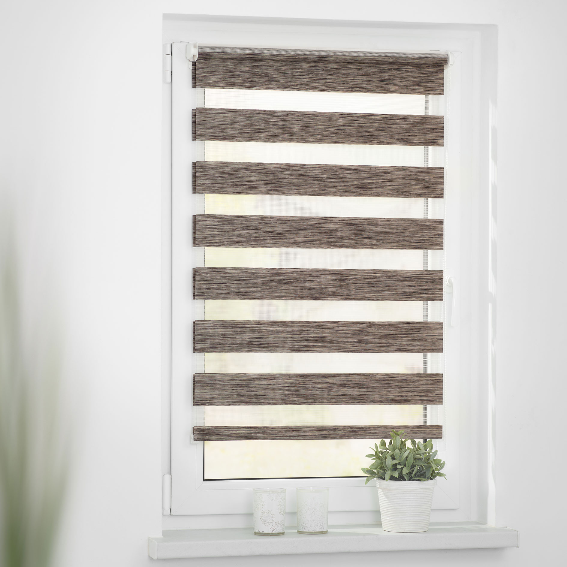 LICHTBLICK Duo Rollo Klemmfix - helbraun - gestreift - 80x150 cm