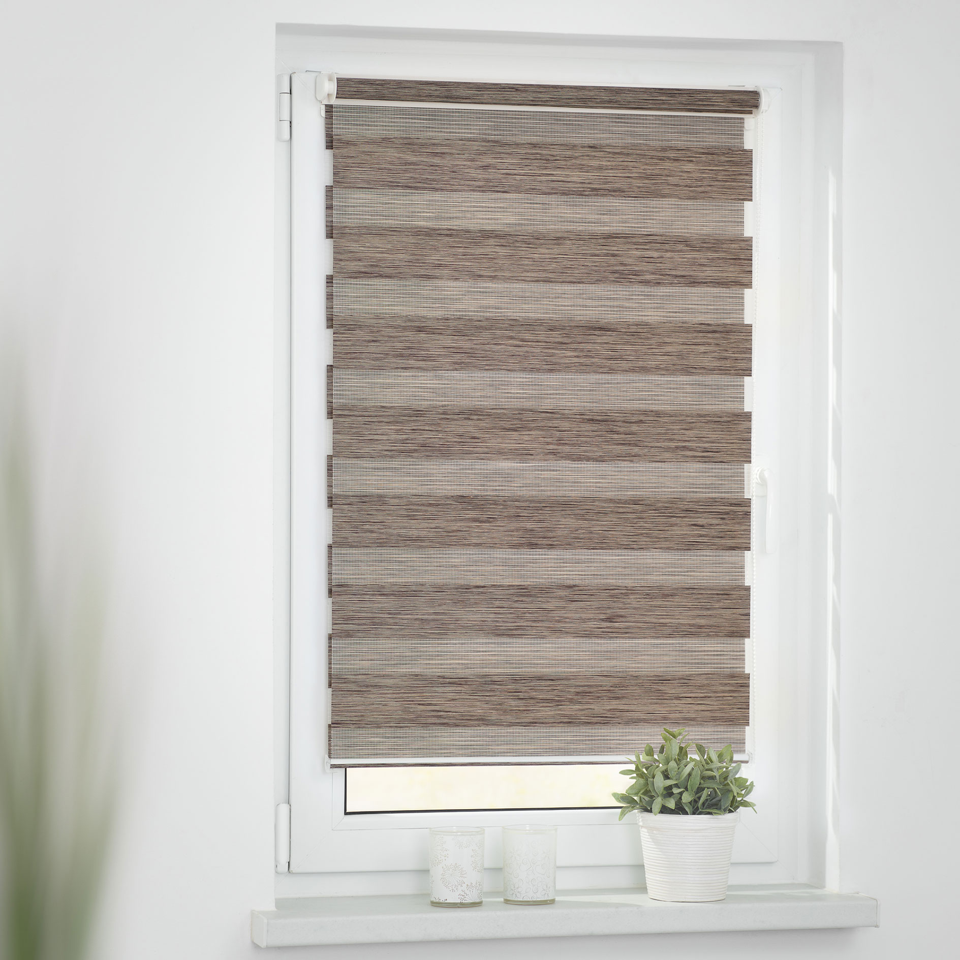LICHTBLICK Duo Rollo Klemmfix - helbraun - gestreift - 80x150 cm