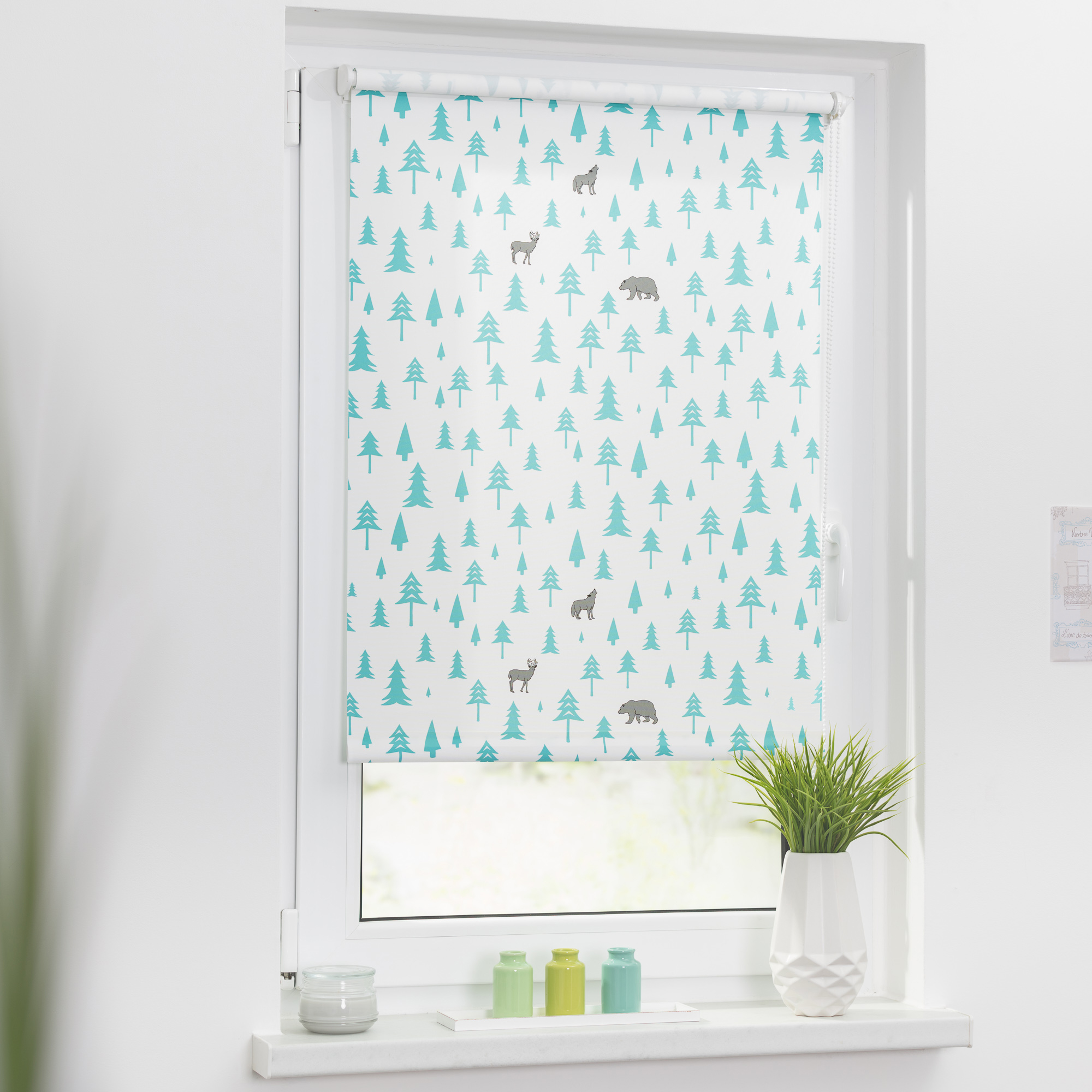 LICHTBLICK Klemmrollo OKKO - weiß-türkis - 90x150 cm