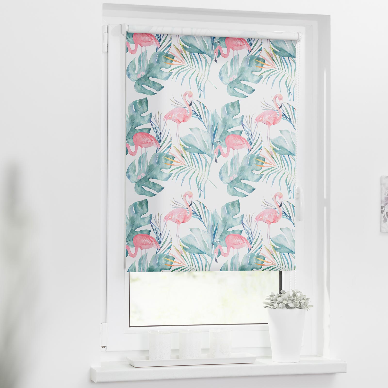 LICHTBLICK Rollo Klemmfix FLAMINGO - rosa-grün - 60x150 cm