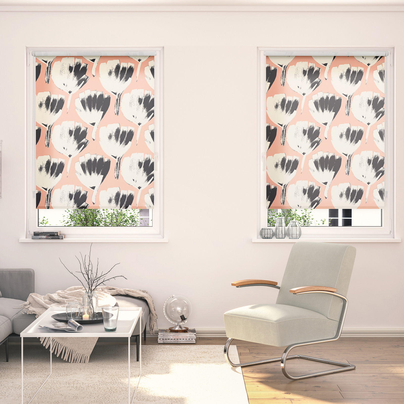 LICHTBLICK Verdunklungsrollo Blumen - rot - 90x150 cm