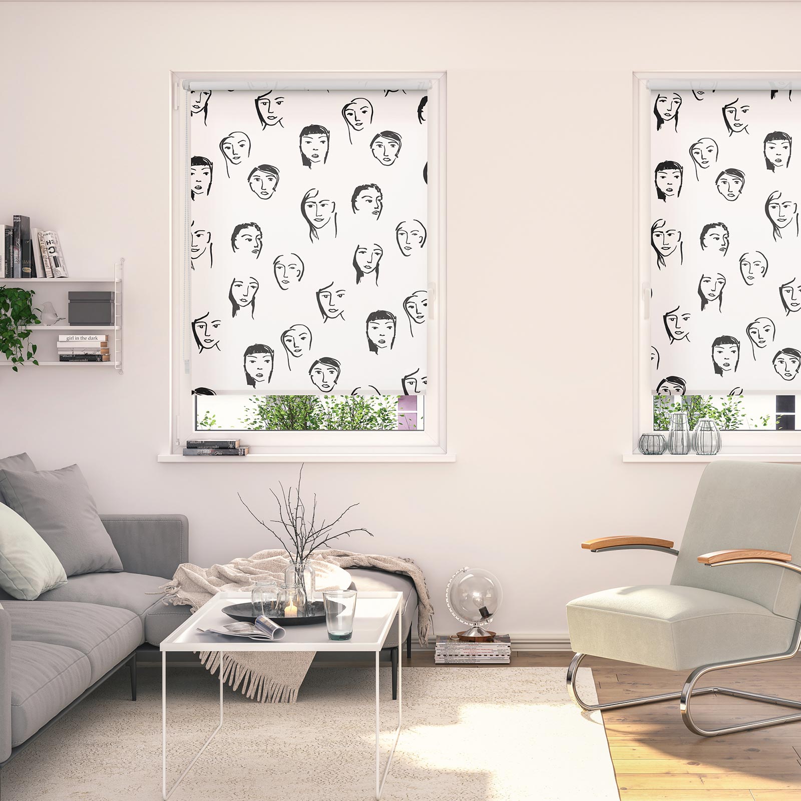 LICHTBLICK Verdunklungsrollo FACES - schwarz-weiß - 70x150 cm