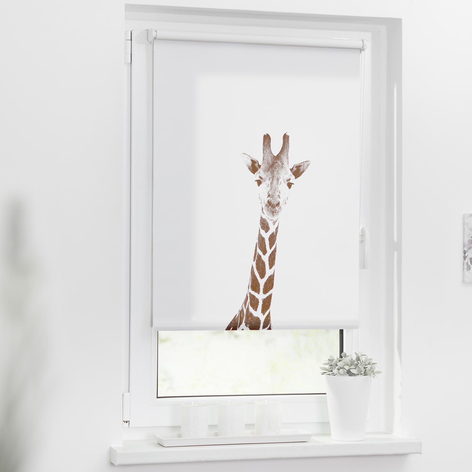 LICHTBLICK Verdunklungsrollo GIRAFFE - weiß-braun - 60x150 cm