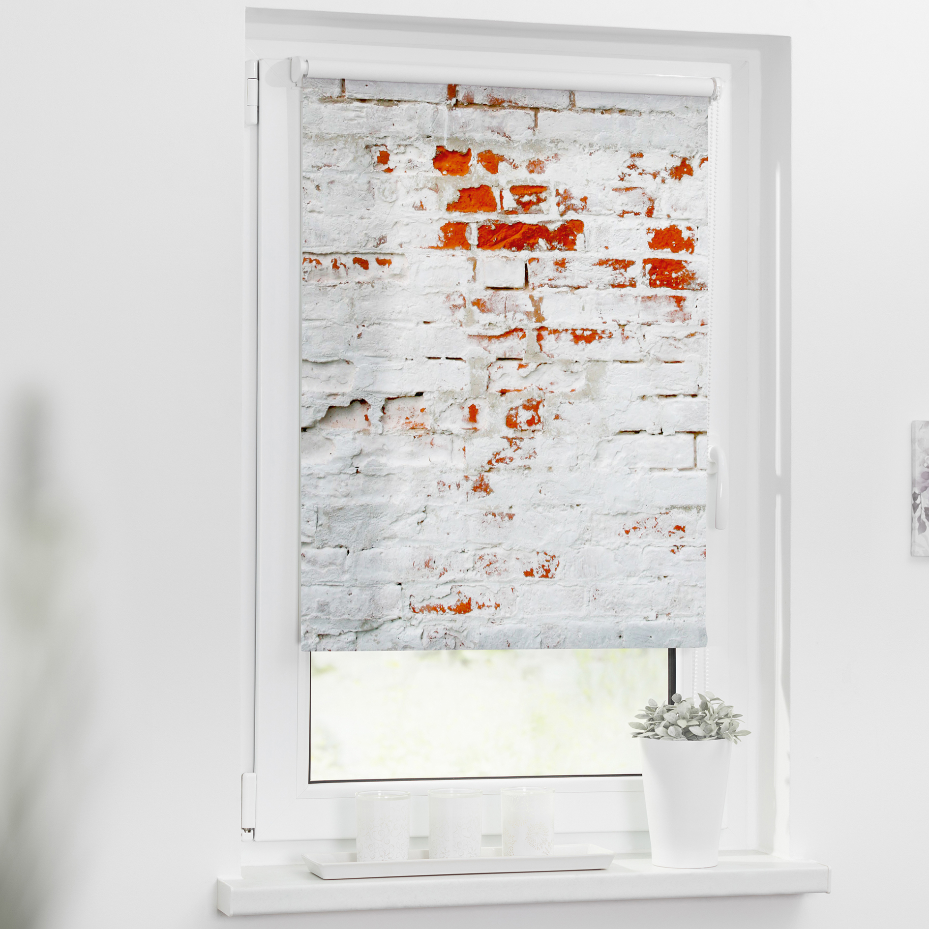 LICHTBLICK Verdunklungsrollo MAUER - weiß-rot - 90x150 cm