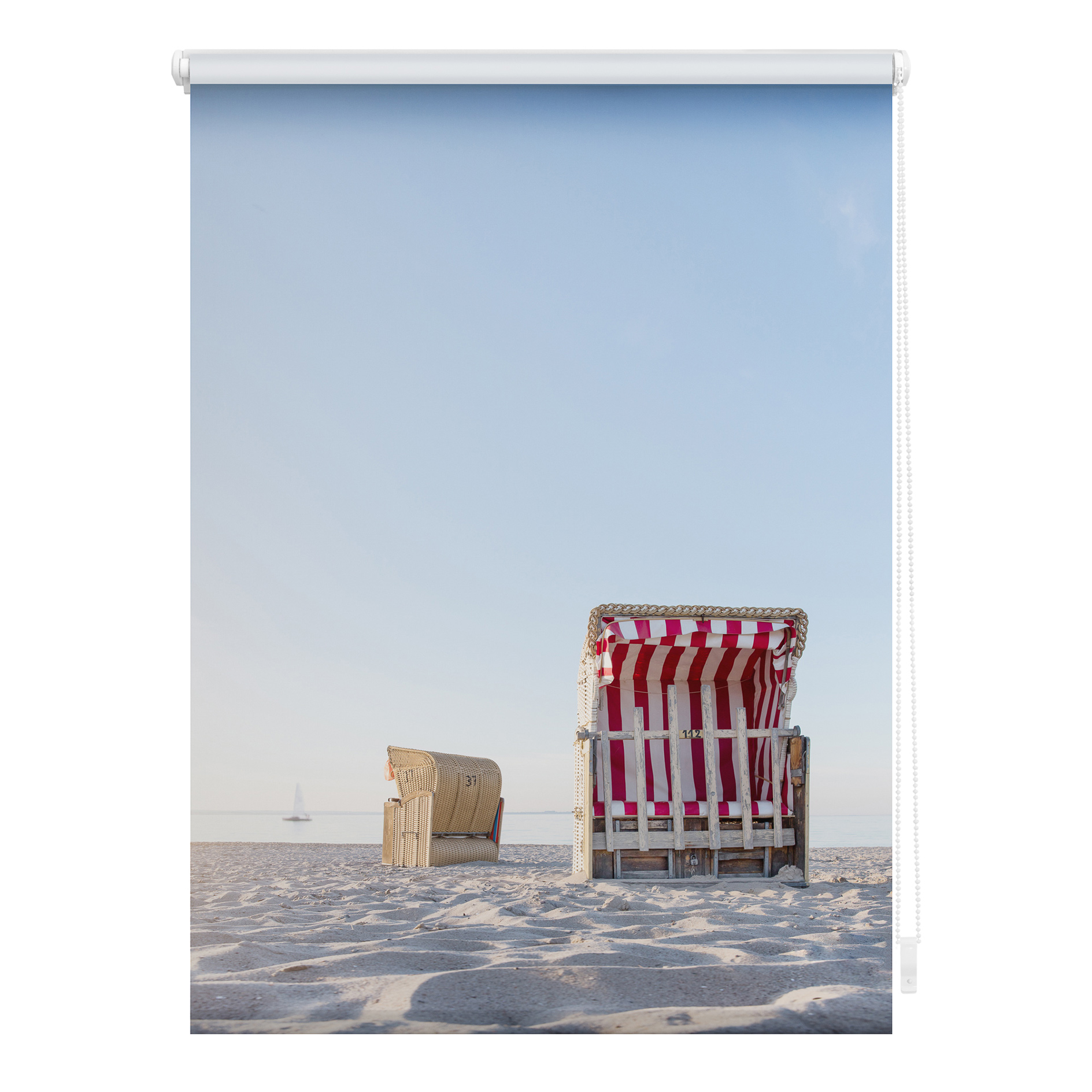 LICHTBLICK Verdunklungsrollo STRANDKORB - blau-beige - 100x150 cm