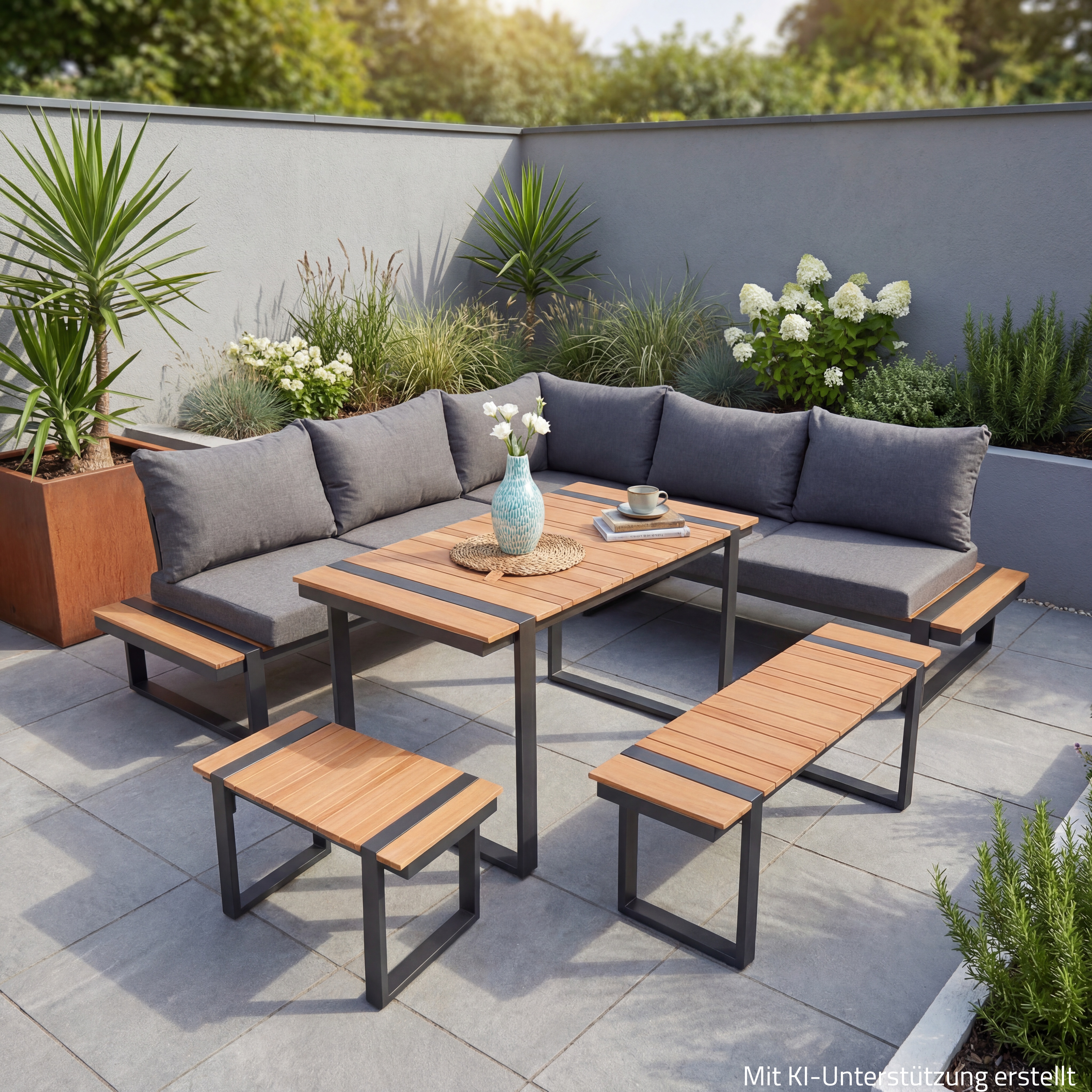 Lounge-Eckgruppe BELMIRA - grau-schwarz - Polywood
