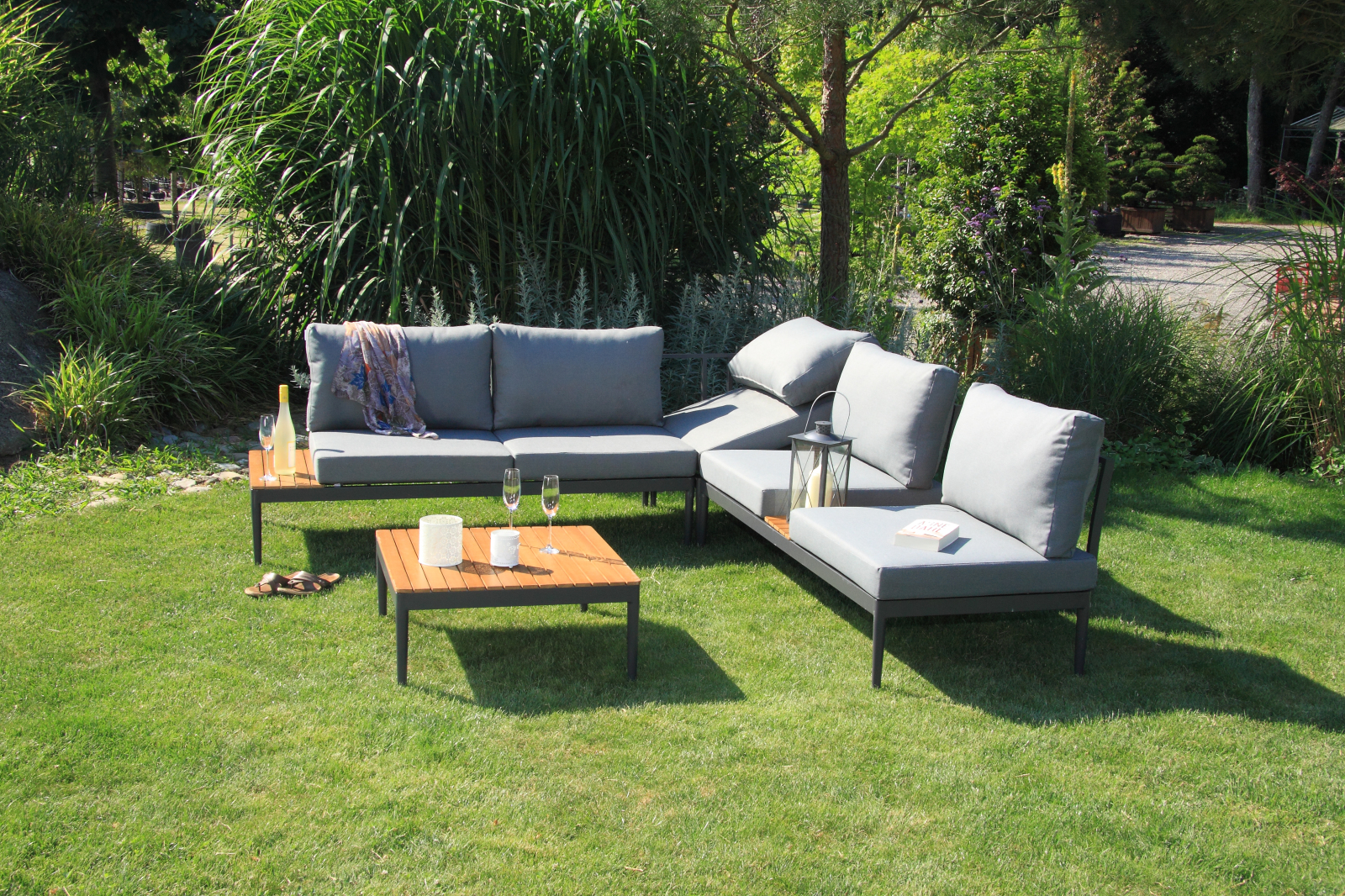LoungeGartenmöbelSet teakfarbengrau Akazie massiv Online bei