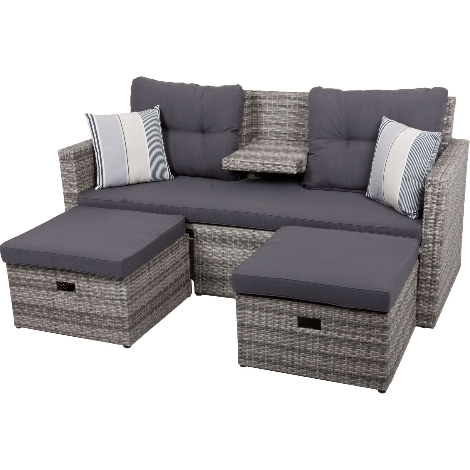 Lounge-Sofa VALLETTA - grau-hellgrau - ausziehbare Hocker - 180 cm
