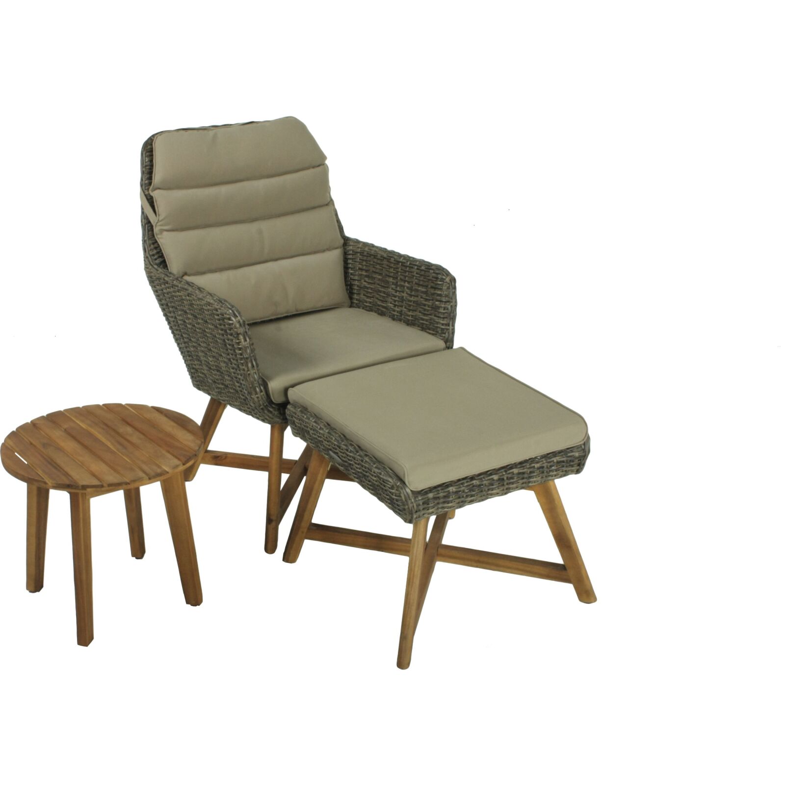 Lounger-Set CALVIA - anisbraun-sandbraun - Akazie Massviholz - mit Beistelltisch