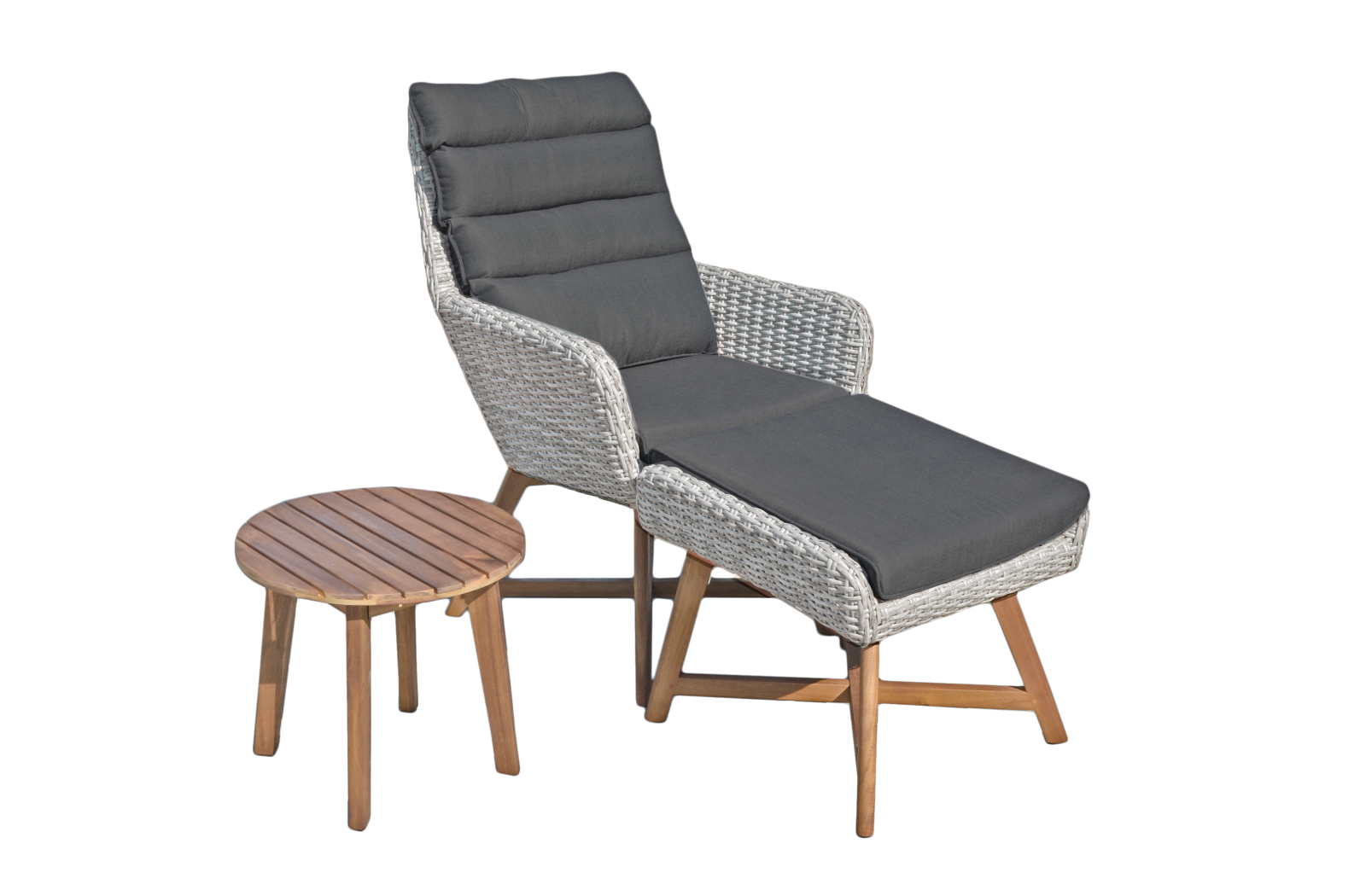 Lounger-Set CALVIA - grau - Akazie Massivholz - mit Beistelltisch