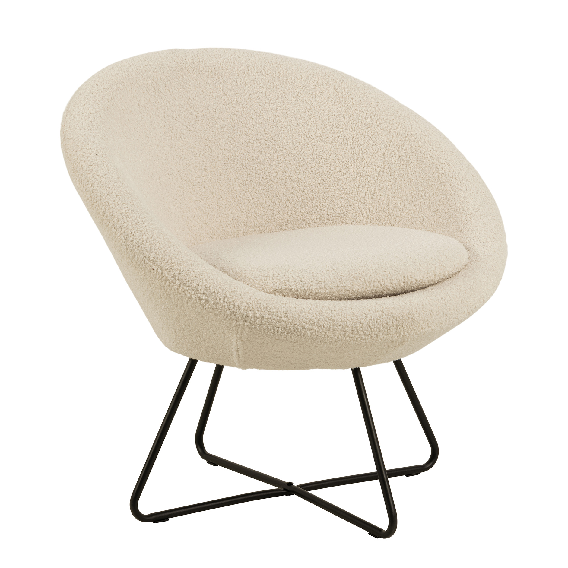 Loungestuhl CENTER - beige - matt schwarz - Plüsch