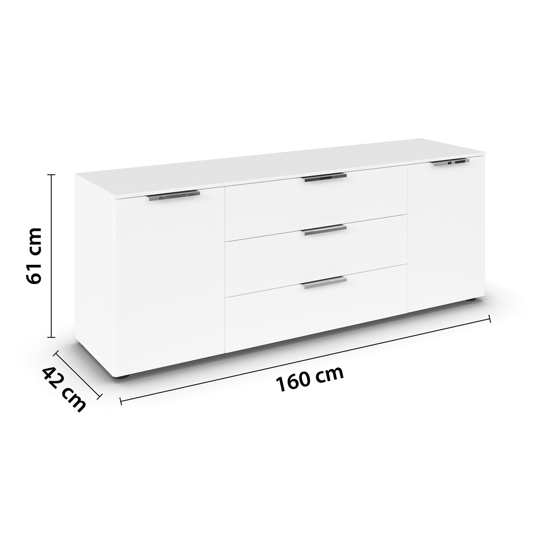 Lowboard - Alpinweiß - Chromgriffe - 160 cm