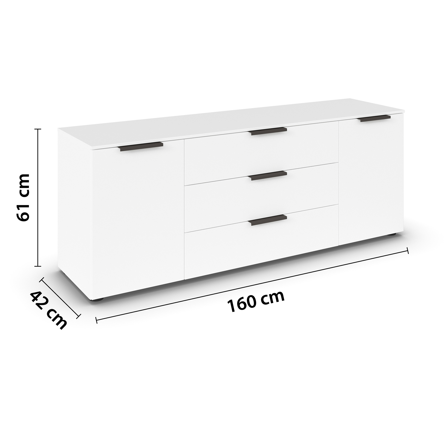 Lowboard - Alpinweiß - Graphitgriffe - 160 cm