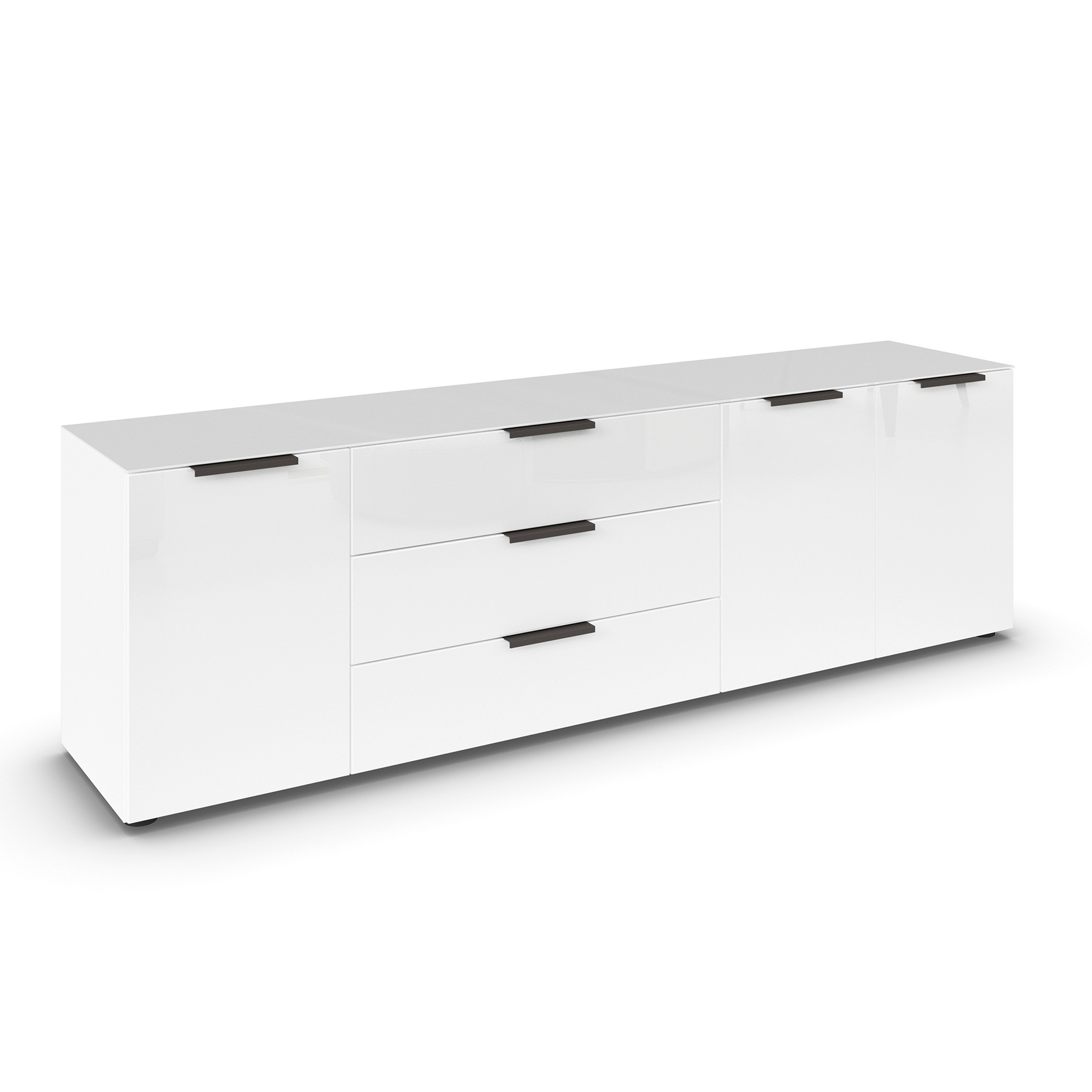 Lowboard - alpinweiß - weiß - Glasfront - 199 cm