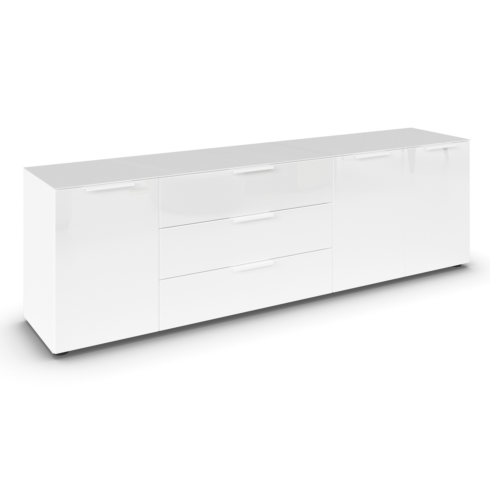 Lowboard - alpinweiß - weiß - Glasfront - 199 cm
