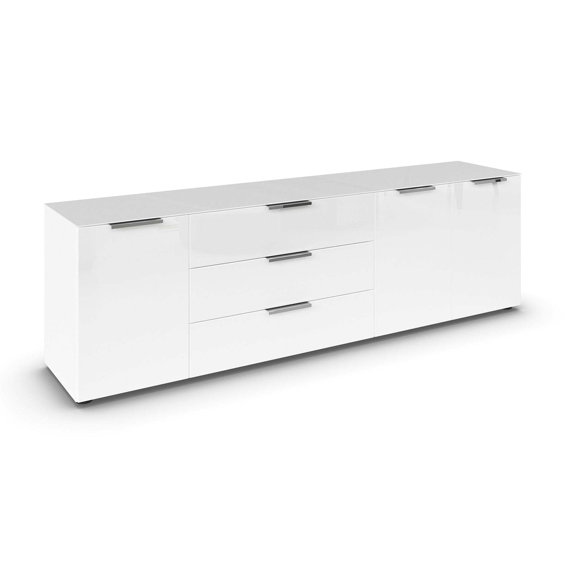 Lowboard - alpinweiß - weiß - Glasfront - 199 cm