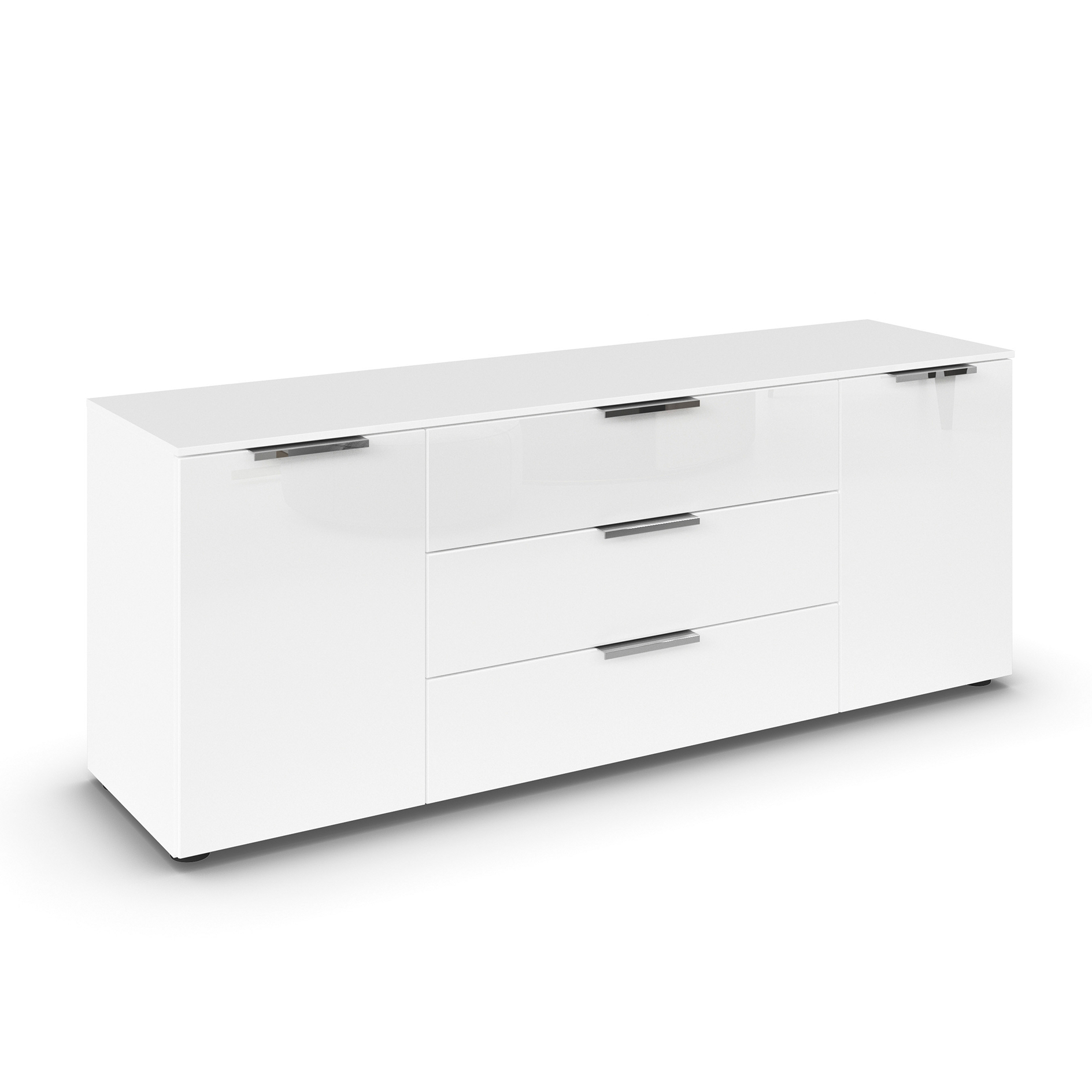 Lowboard - Alpinweiß - weiß - Glasfront - Chromgriffe - 160 cm