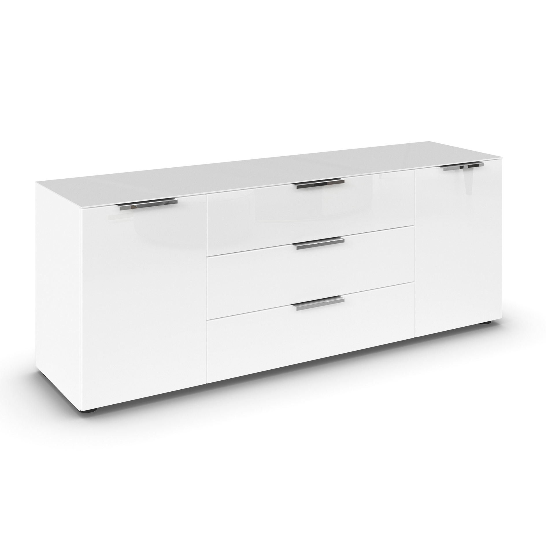 Lowboard - Alpinweiß - weiß - Glasfront - Glas-Oberboden - Chromgriffe - 160 cm