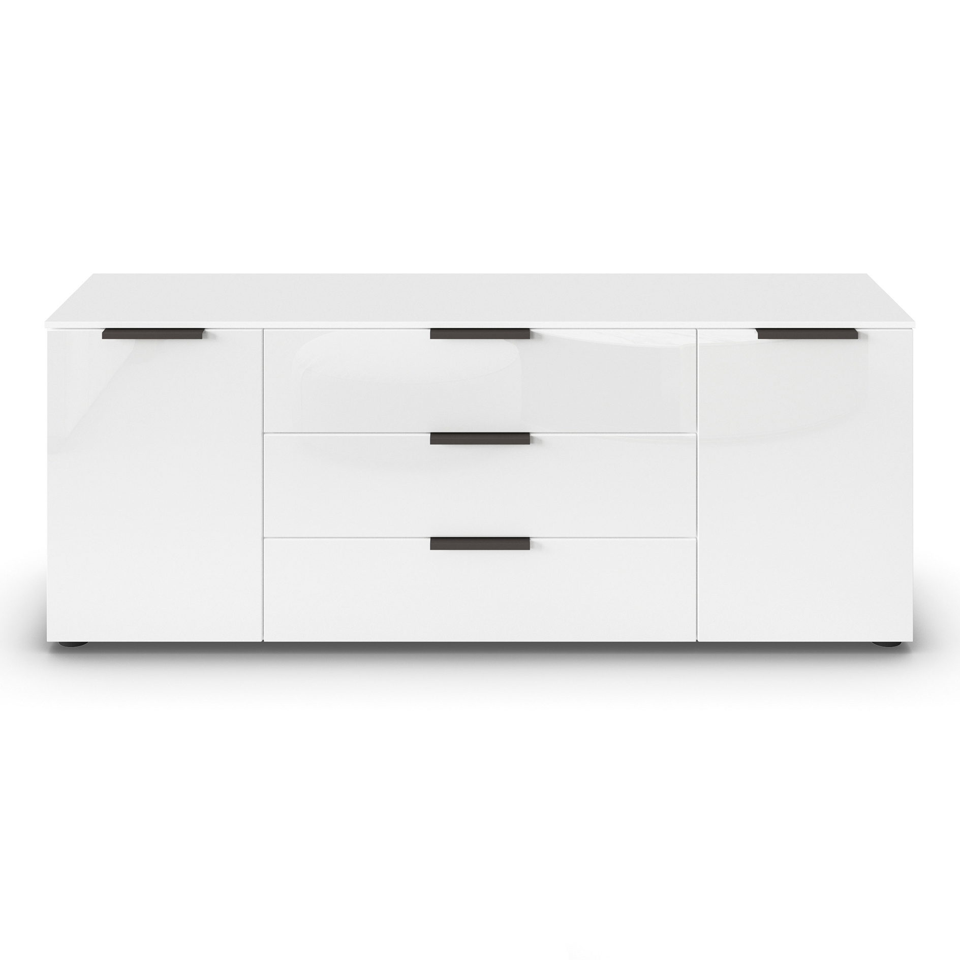Lowboard - Alpinweiß - weiß - Glasfront - Graphitgriffe - 160 cm