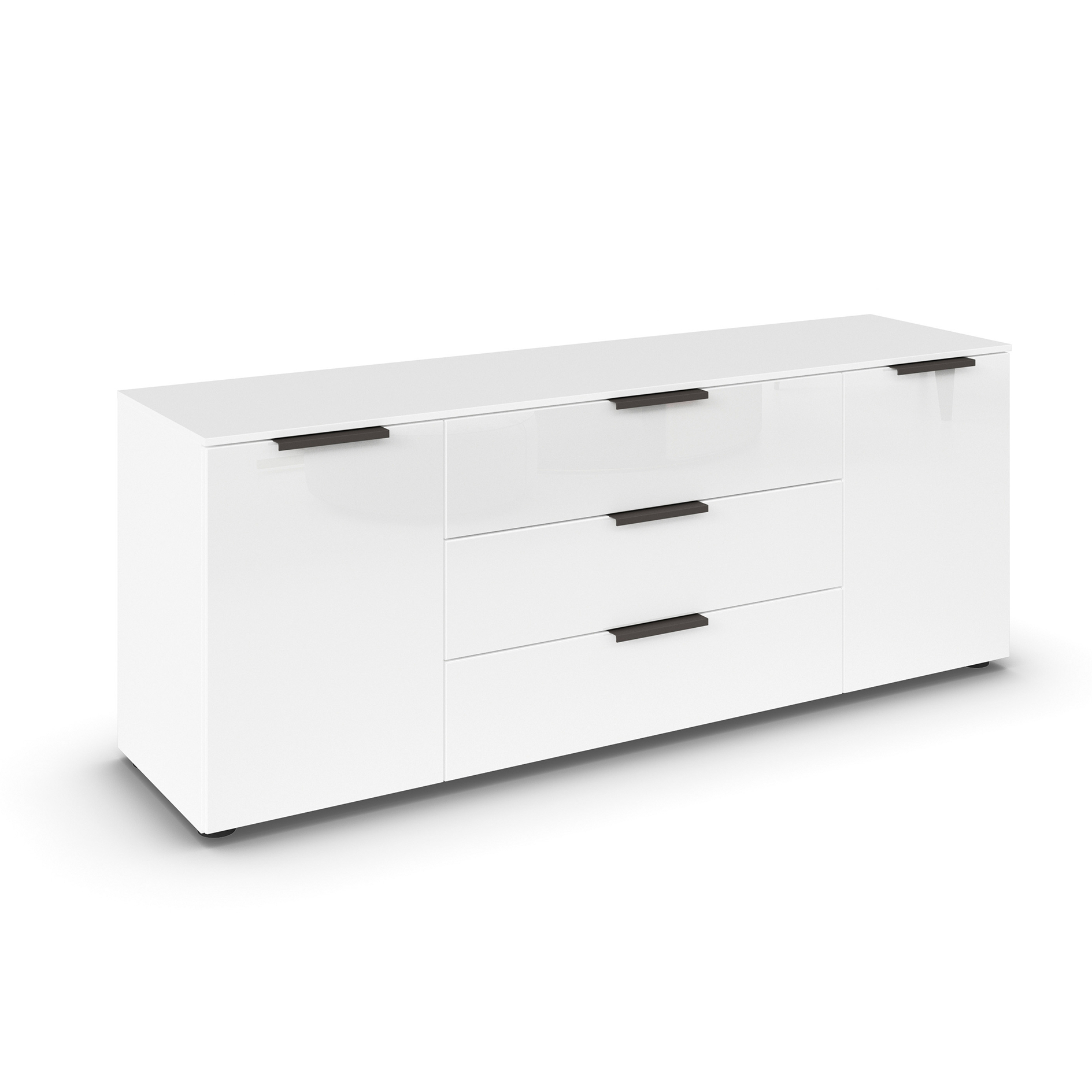 Lowboard - Alpinweiß - weiß - Glasfront - Graphitgriffe - 160 cm