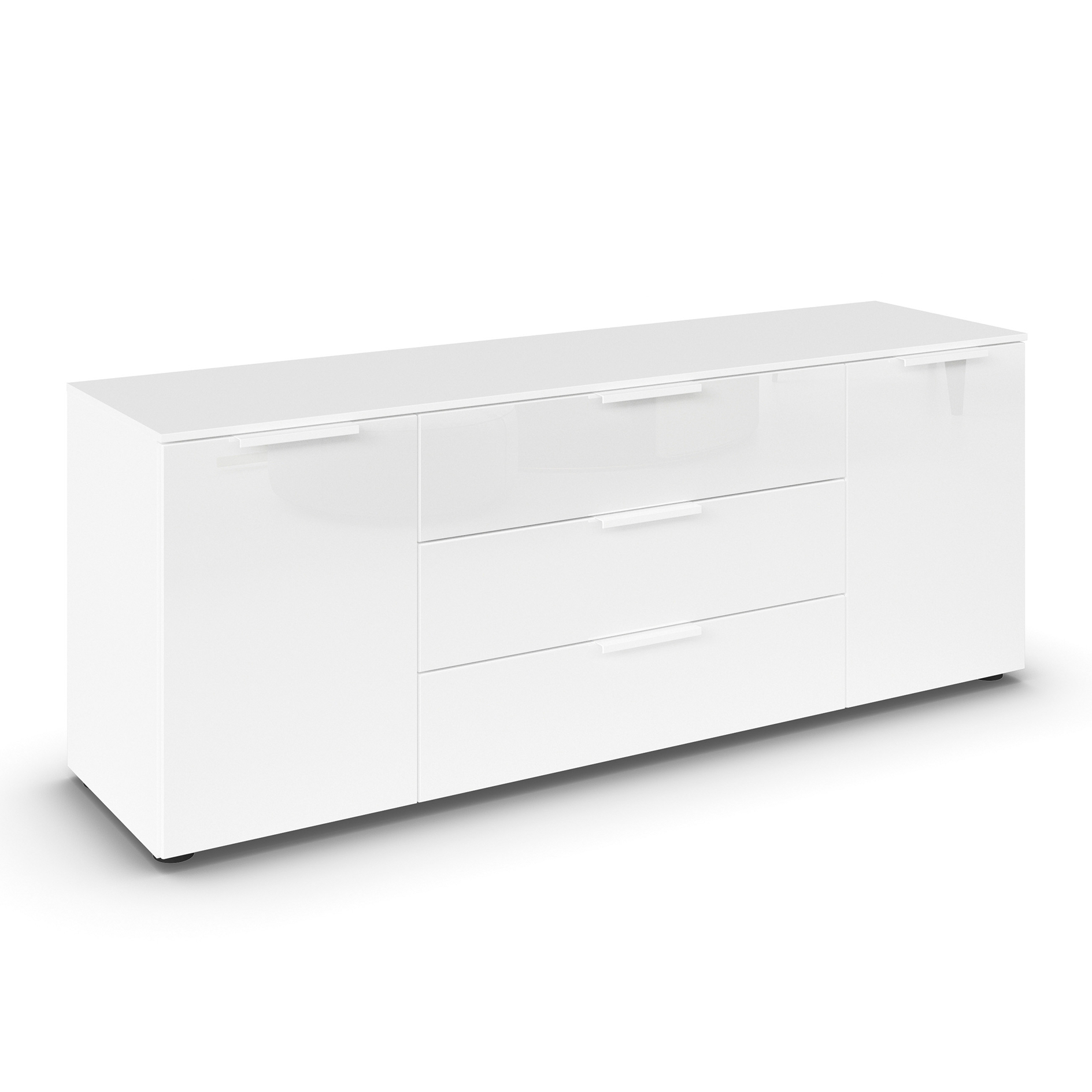Lowboard - Alpinweiß - weiß - Glasfront - weiße Griffe - 160 cm