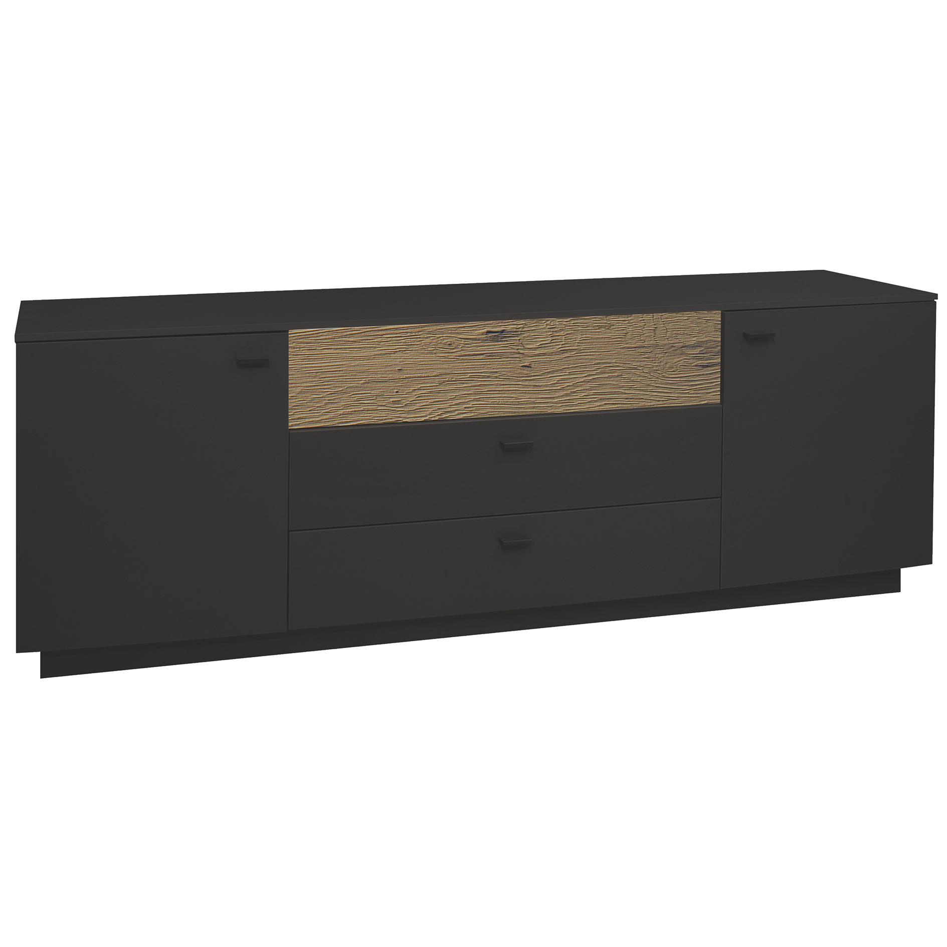 Lowboard - anthrazit matt - Eiche massiv - LED-Beleuchtung - 207 cm