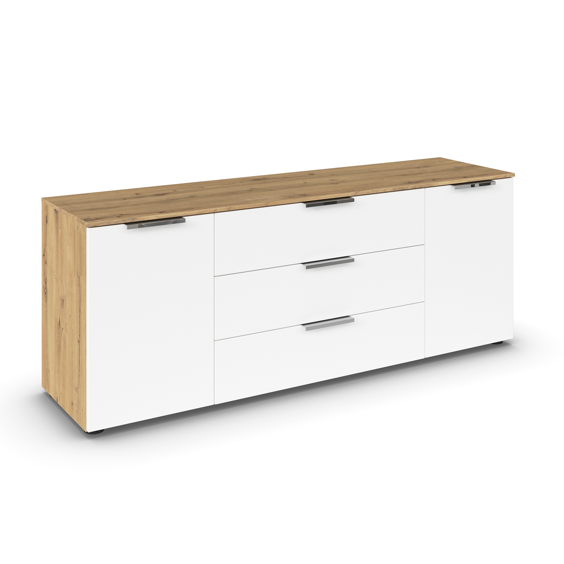 Lowboard - Artisan Eiche - alpinweiß - Chromgriffe - 160 cm