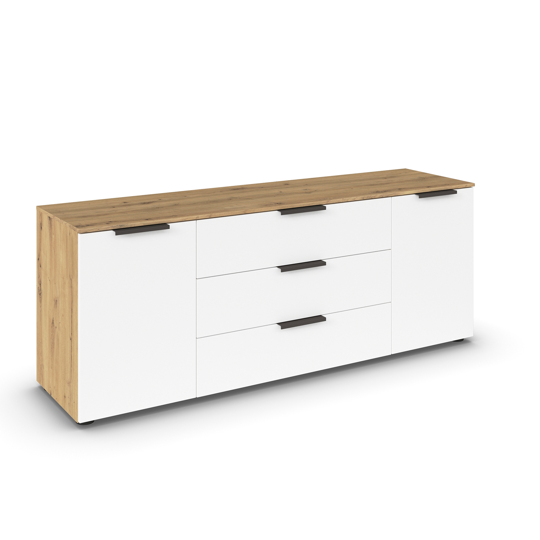 Lowboard - Artisan Eiche - alpinweiß - Graphitgriffe - 160 cm