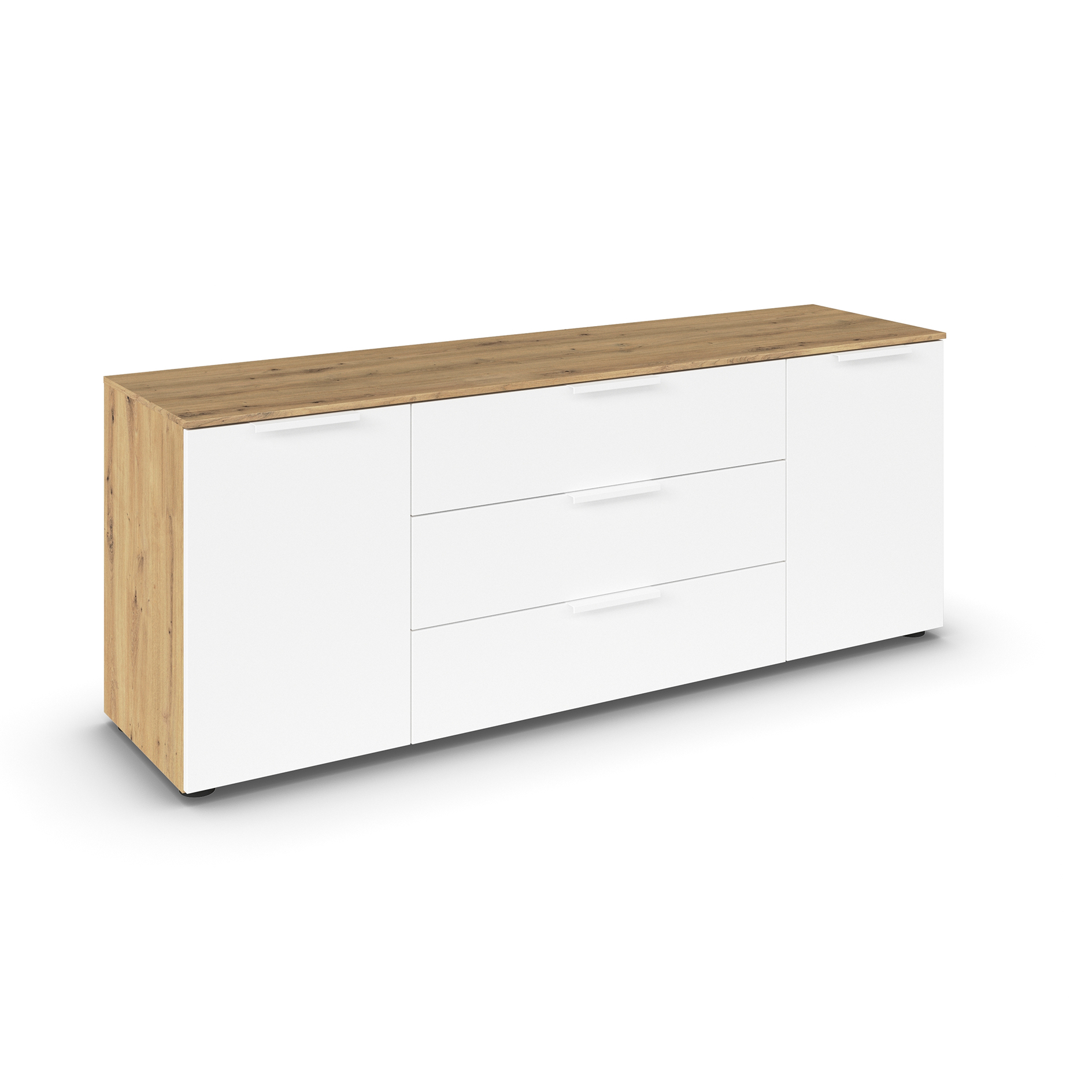 Lowboard - Artisan Eiche - alpinweiß - weiße Griffe - 160 cm