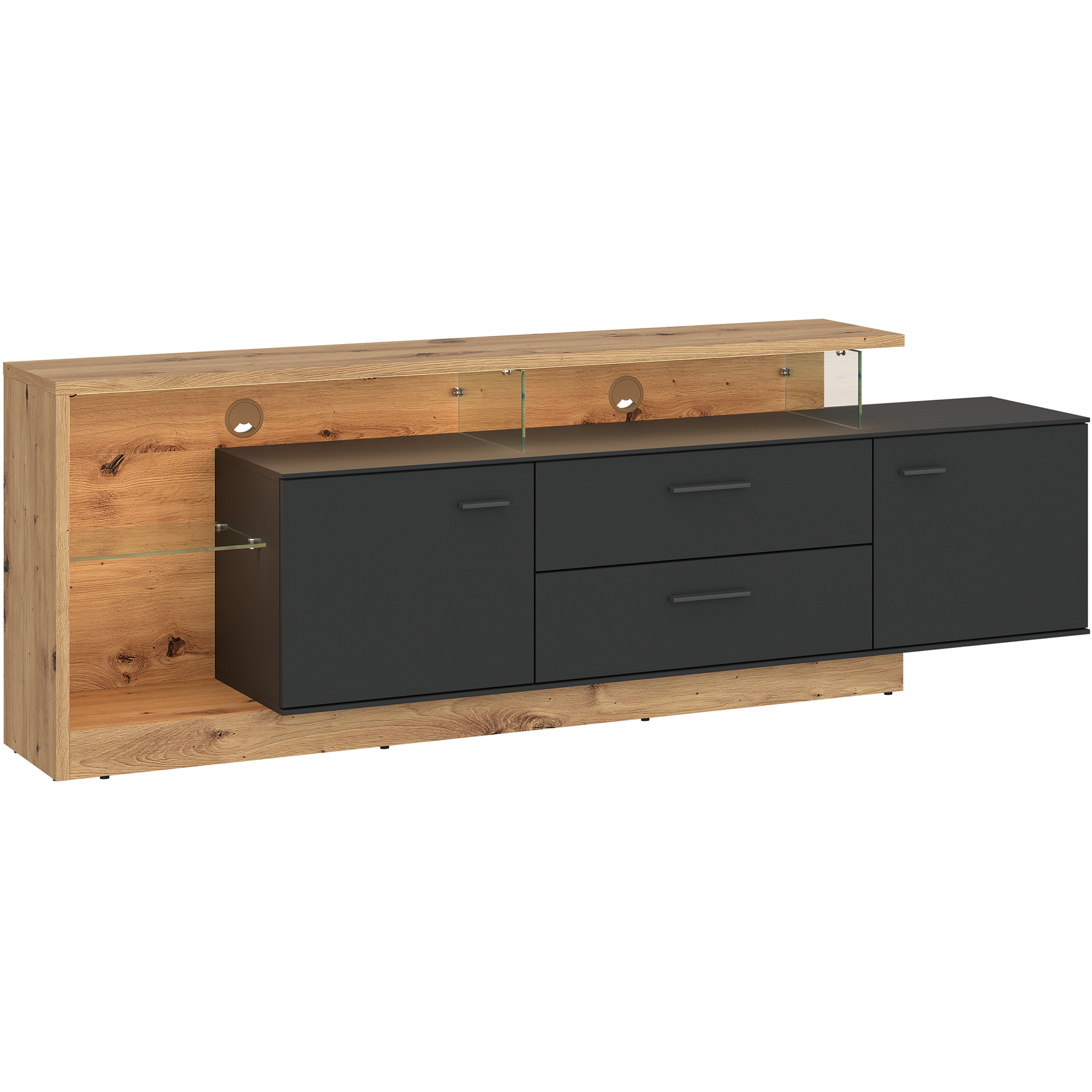 Lowboard - Artisan Eiche - anthrazit - inklusive Beleuchtung - 192 cm