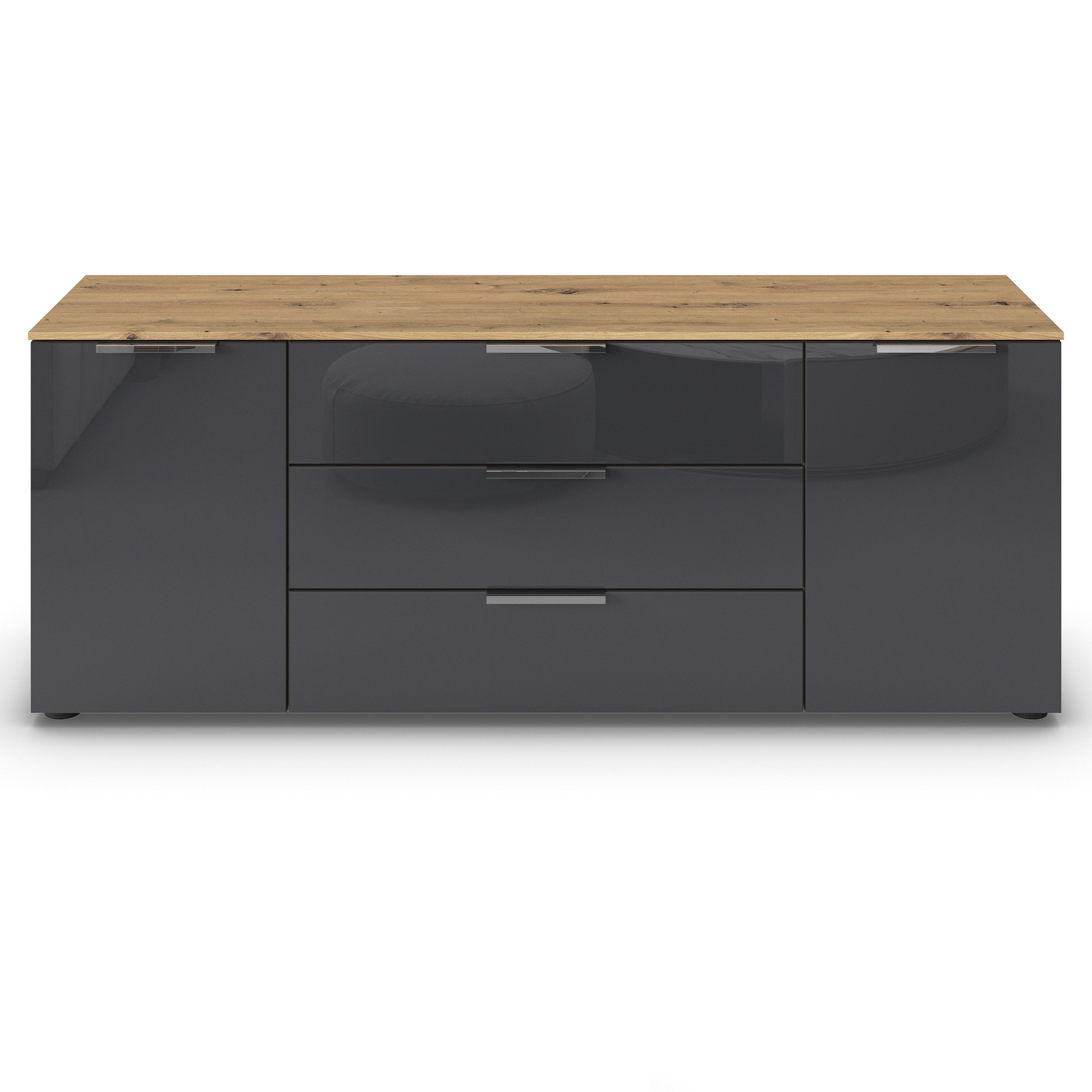 Lowboard - Artisan Eiche - Basalt - Glasfront - Chromgriffe - 160 cm