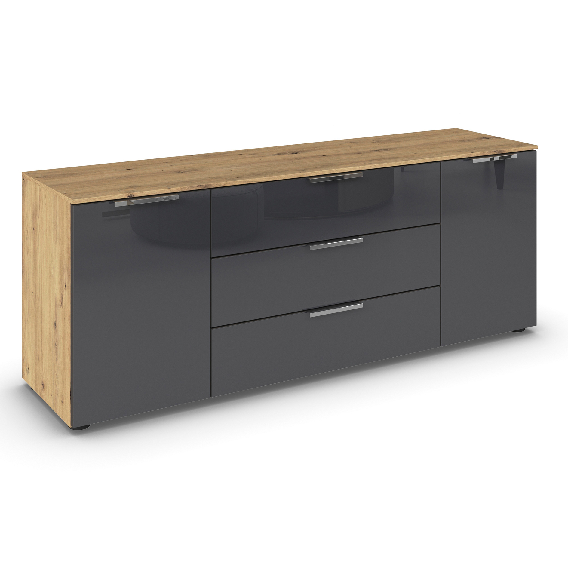Lowboard - Artisan Eiche - Basalt - Glasfront - Chromgriffe - 160 cm
