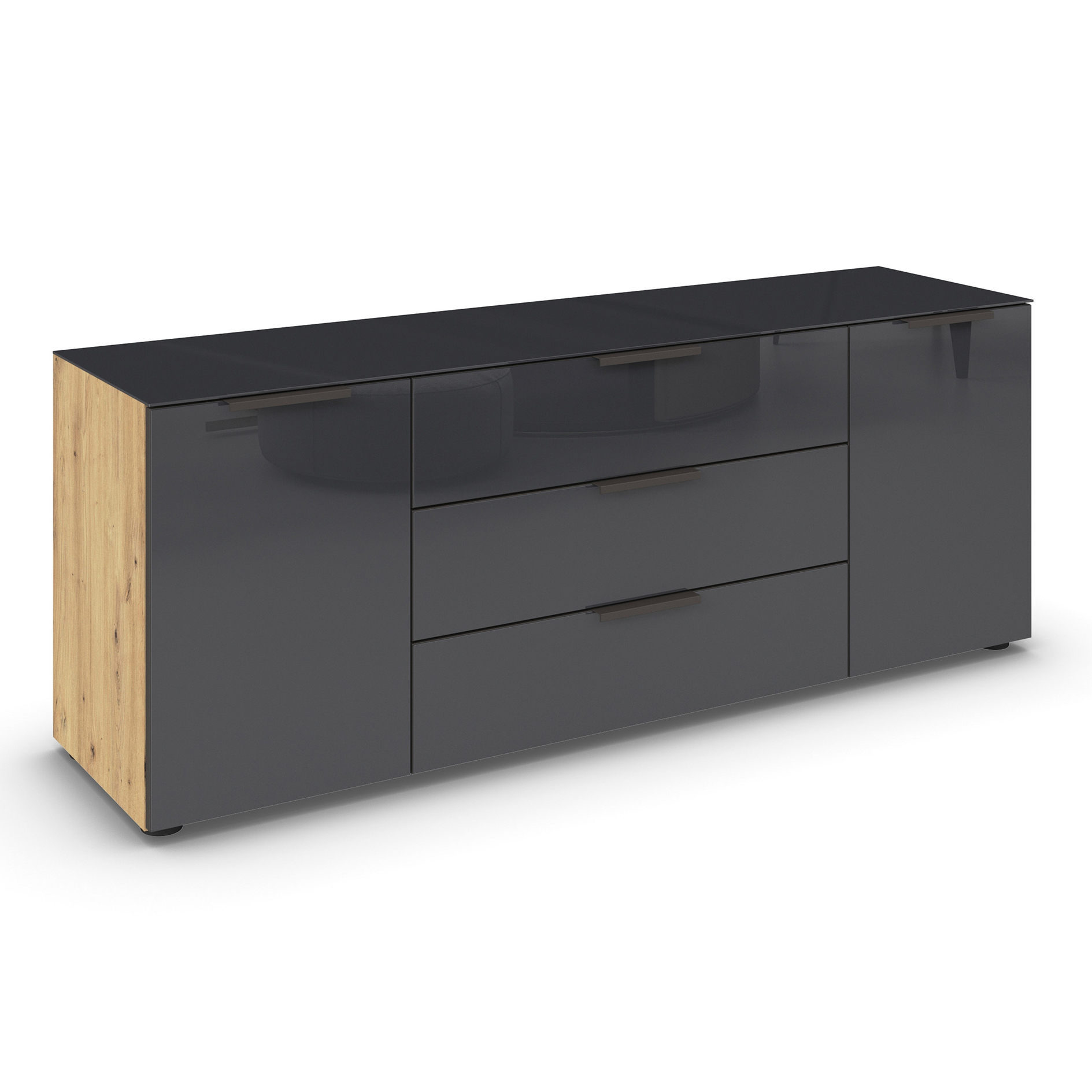Lowboard - Artisan Eiche - Basalt - Glasfront - Glas-Oberboden - Graphitgriffe - 160 cm