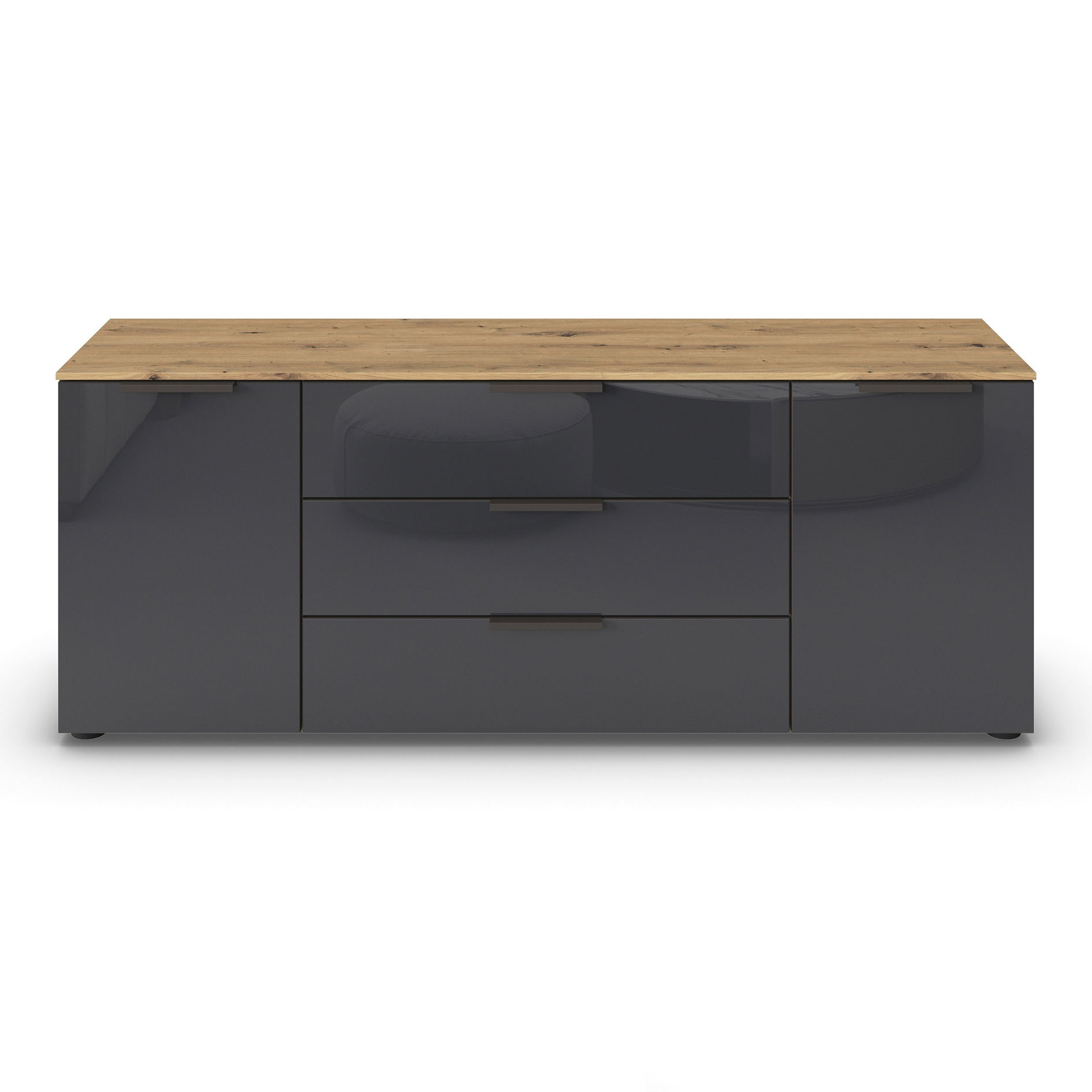 Lowboard - Artisan Eiche - Basalt - Glasfront - Graphitgriffe - 160 cm