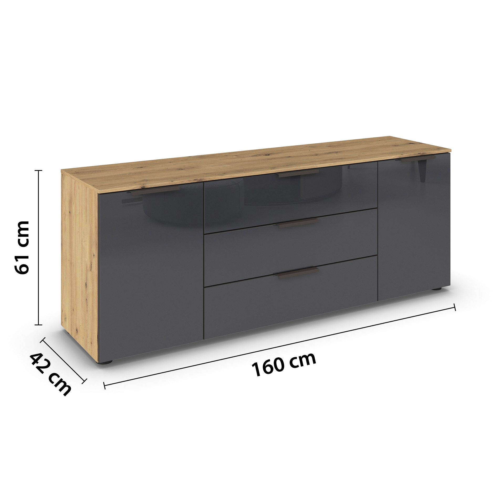 Lowboard - Artisan Eiche - Basalt - Glasfront - Graphitgriffe - 160 cm