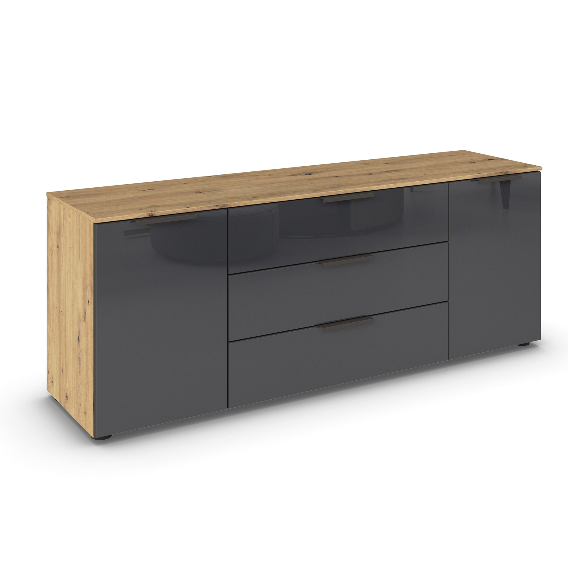 Lowboard - Artisan Eiche - Basalt - Glasfront - Graphitgriffe - 160 cm