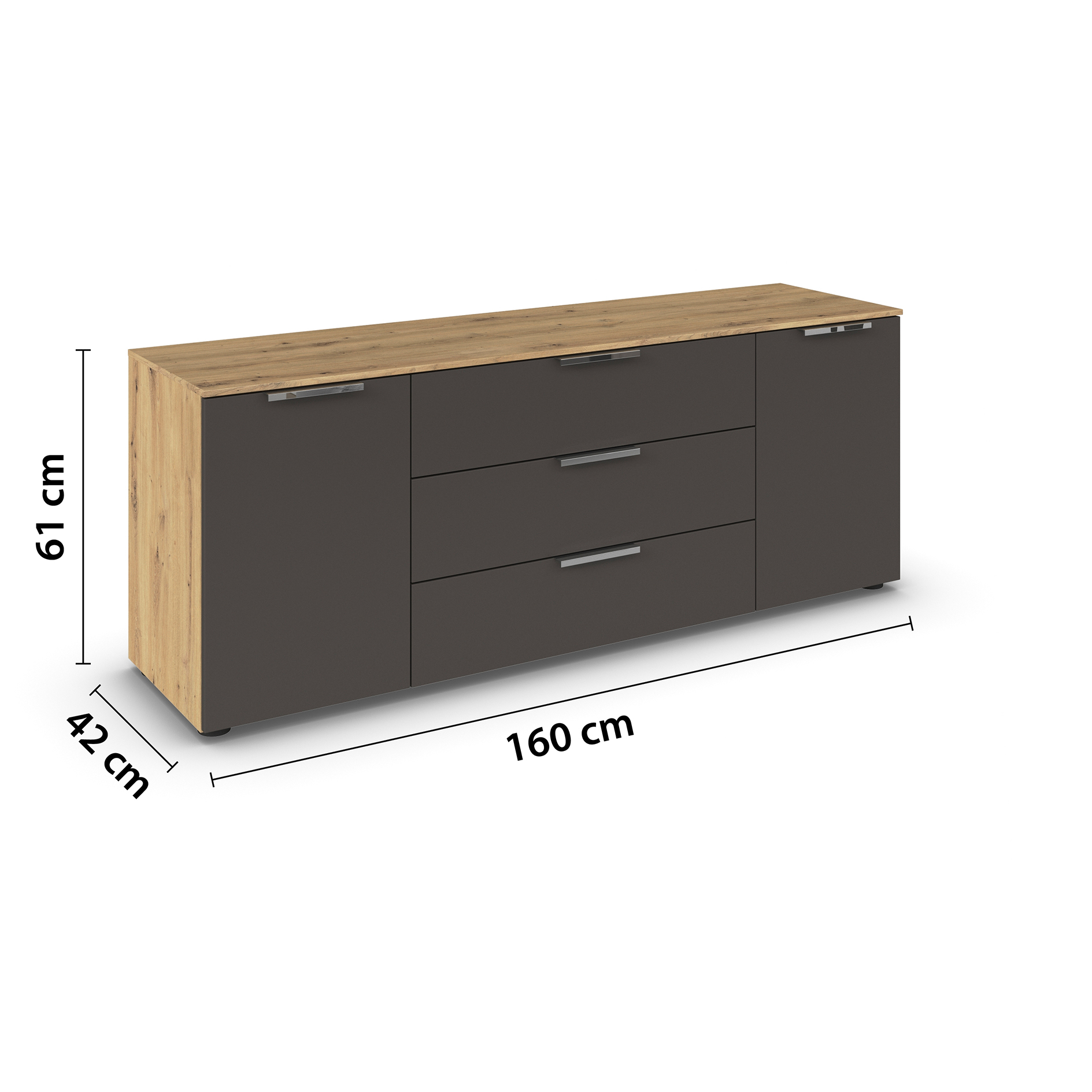 Lowboard - Artisan Eiche - graphit - Chromgriffe - 160 cm