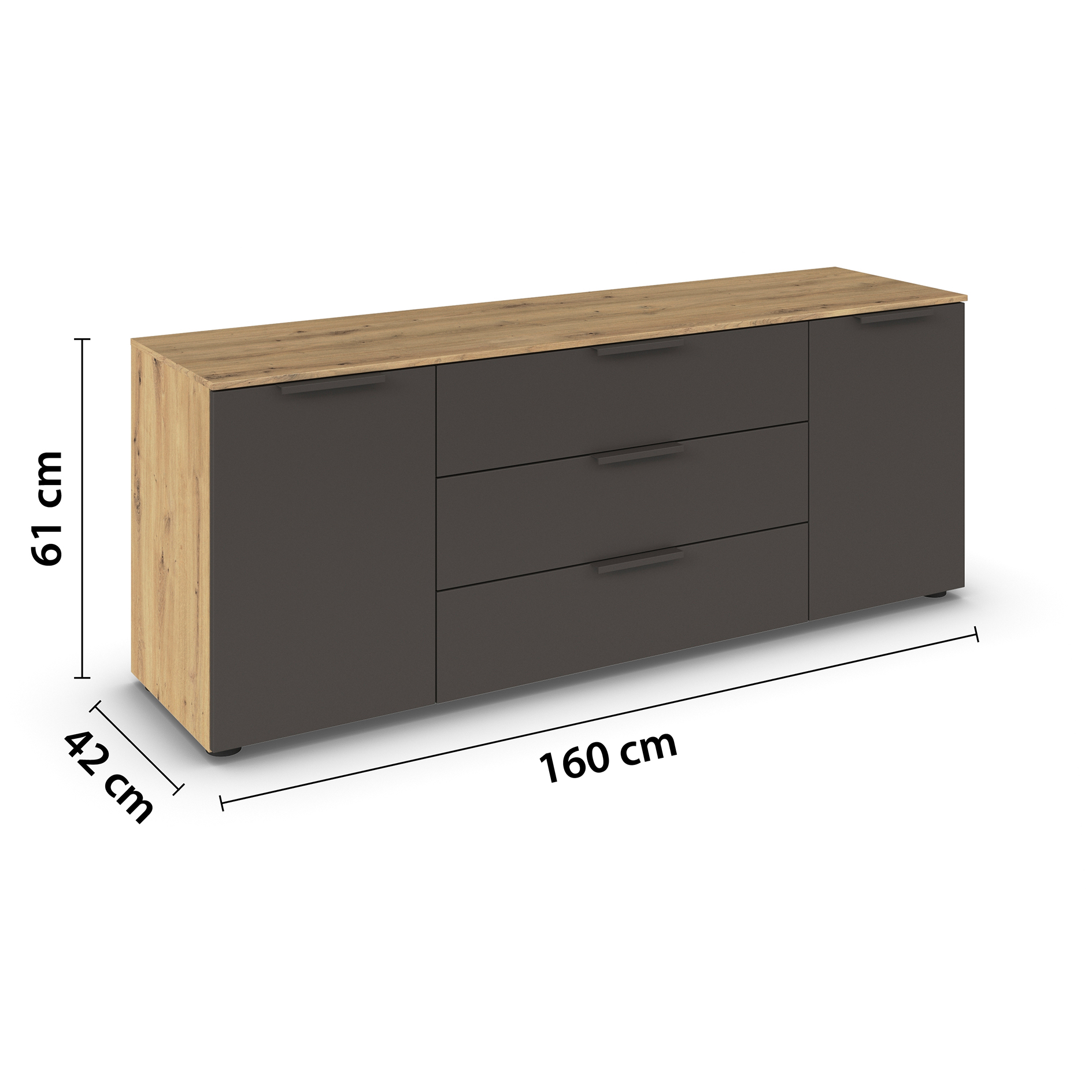 Lowboard - Artisan Eiche - graphit - Graphitgriffe - 160 cm