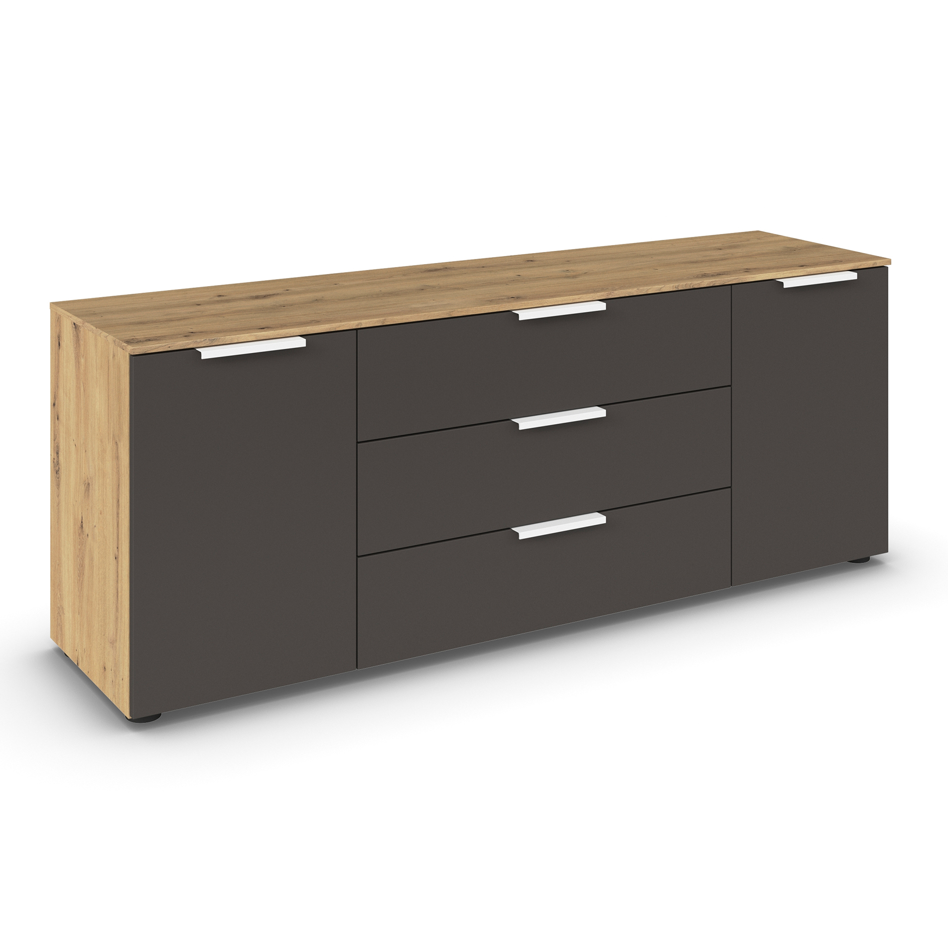 Lowboard - Artisan Eiche - graphit - weiße Griffe - 160 cm
