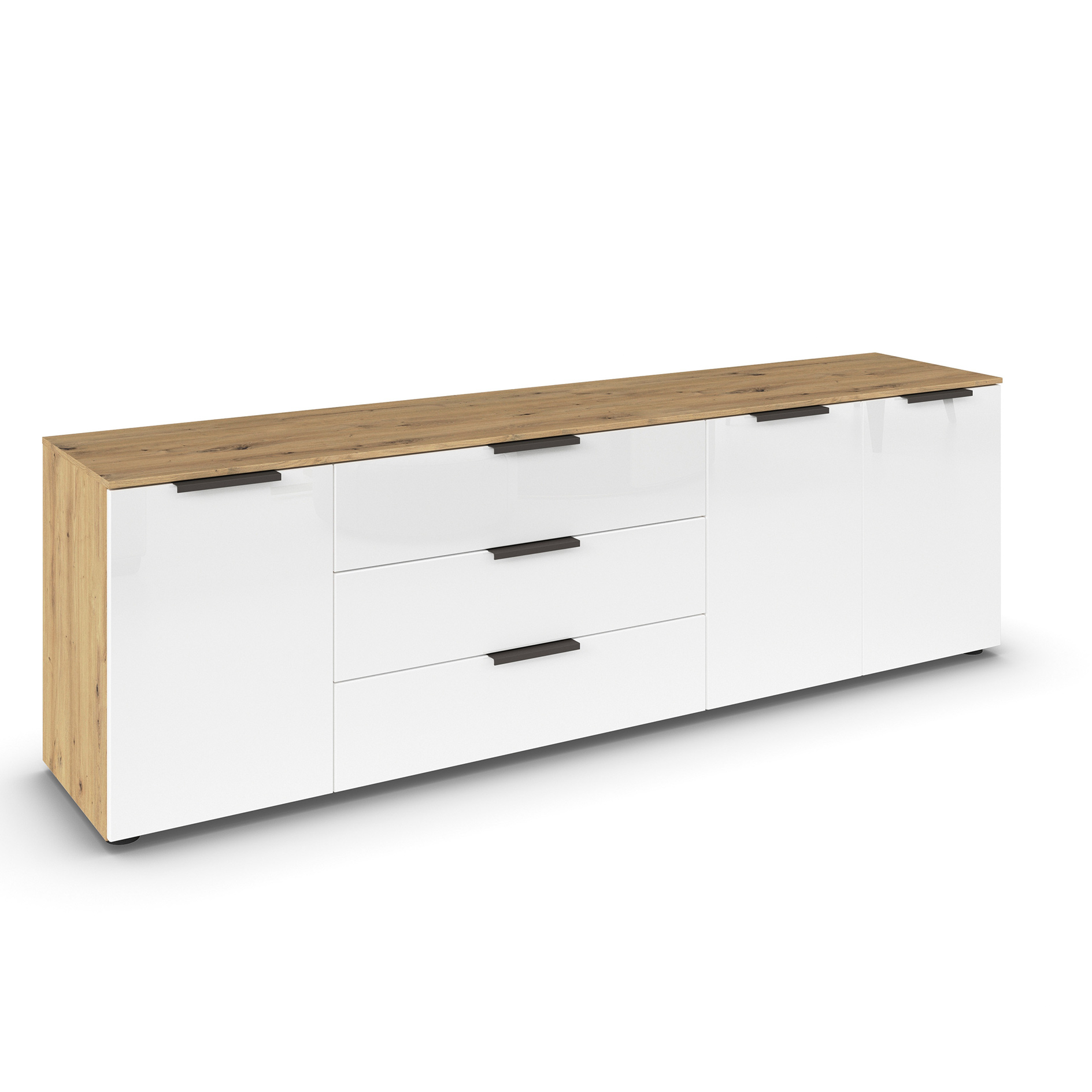 Lowboard - Artisan Eiche - weiß - Glasfront - 199 cm