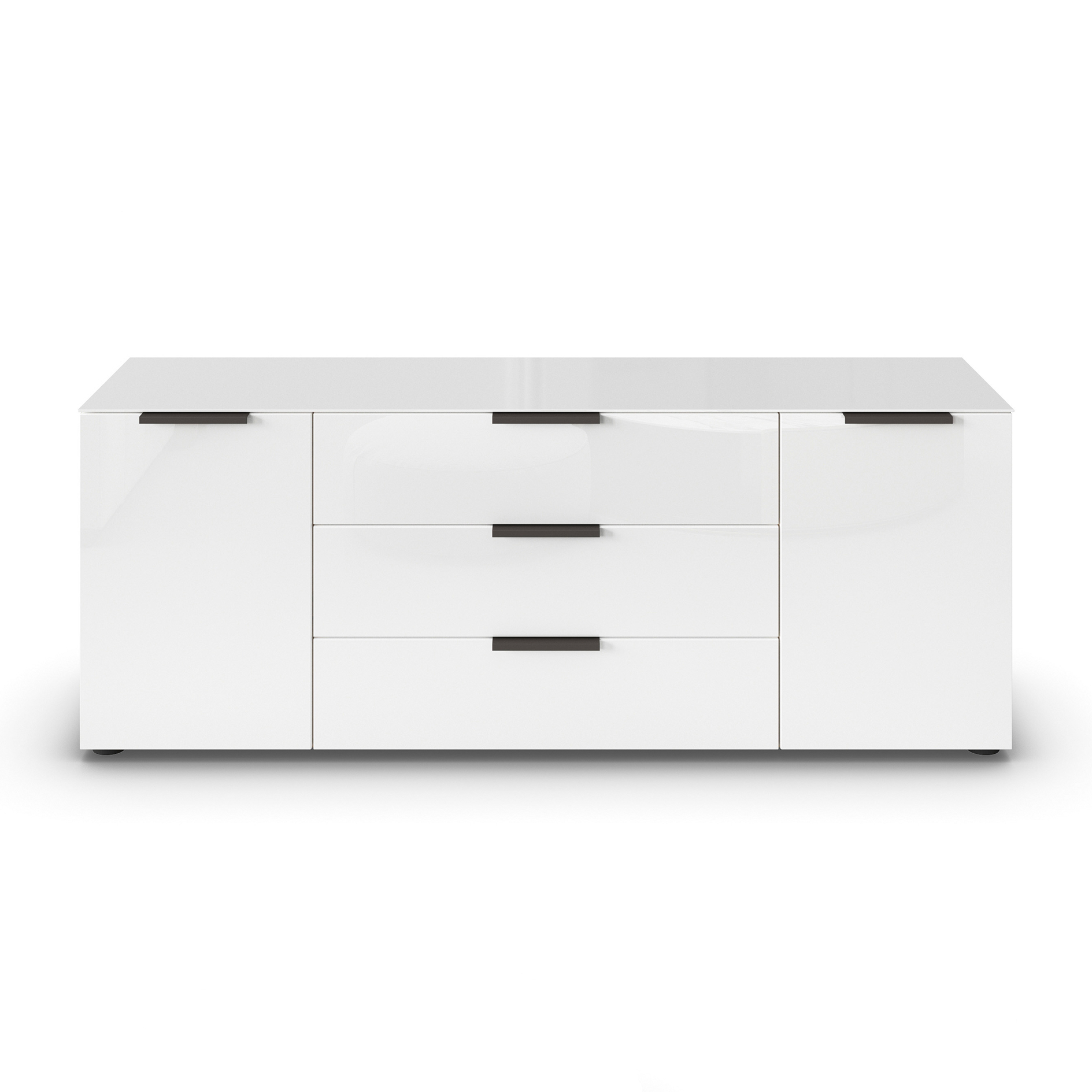 Lowboard - Artisan Eiche - weiß - Glasfront - Glas-Oberboden - Graphitgriffe - 160 cm