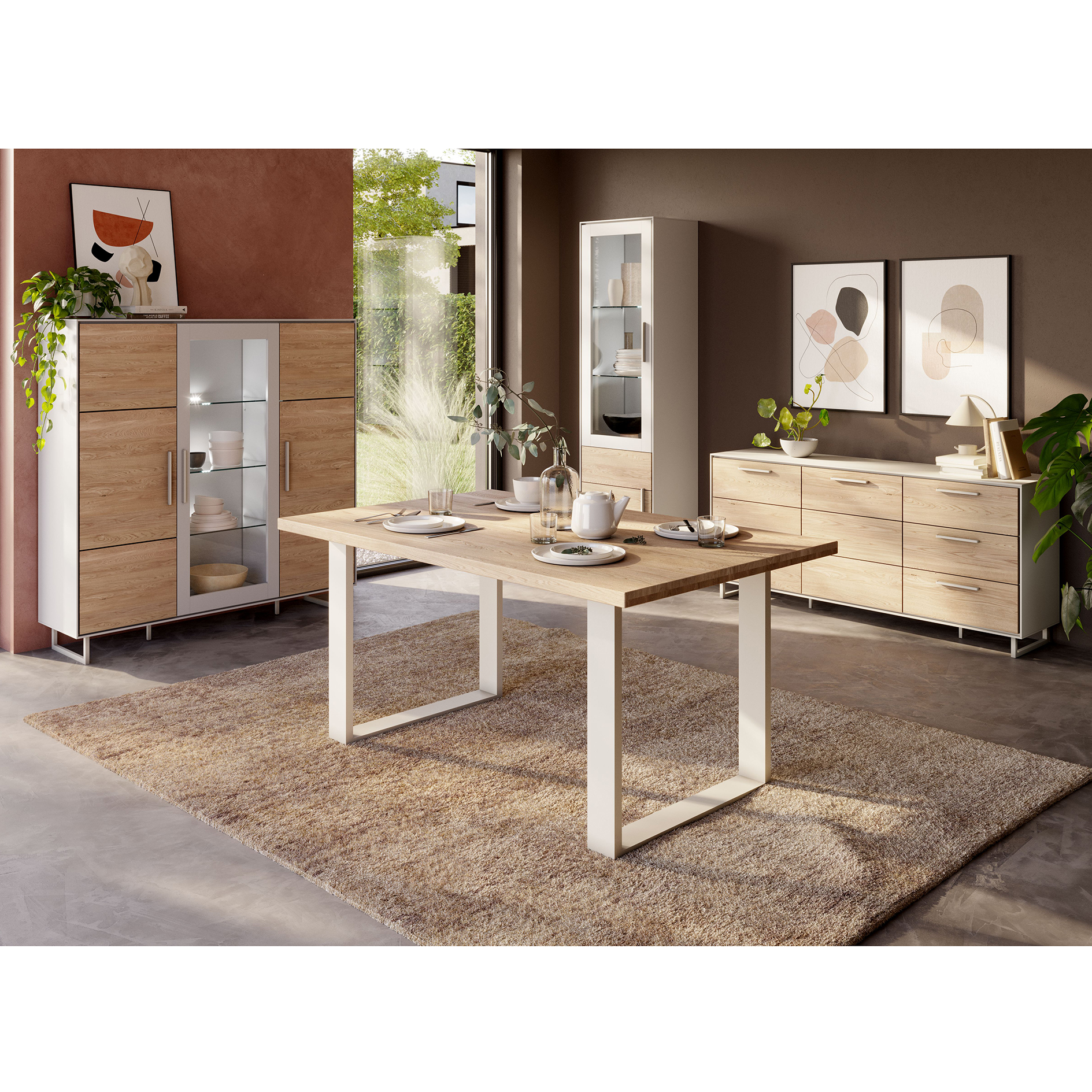 Lowboard -  Eiche Bianco - kreidefarben - 185 cm breit