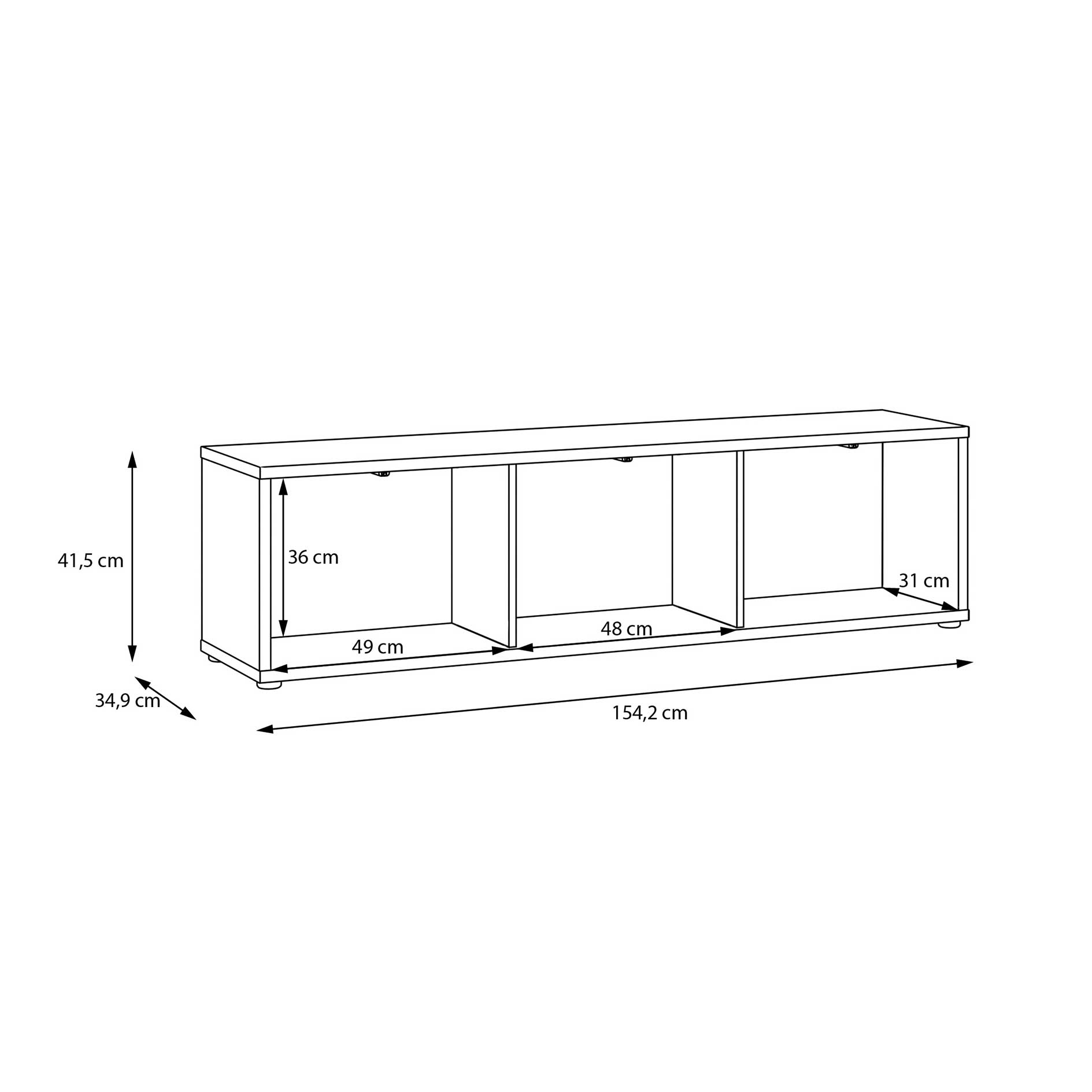 Lowboard - Elegancia Eiche - 3 Klappen - 154 cm
