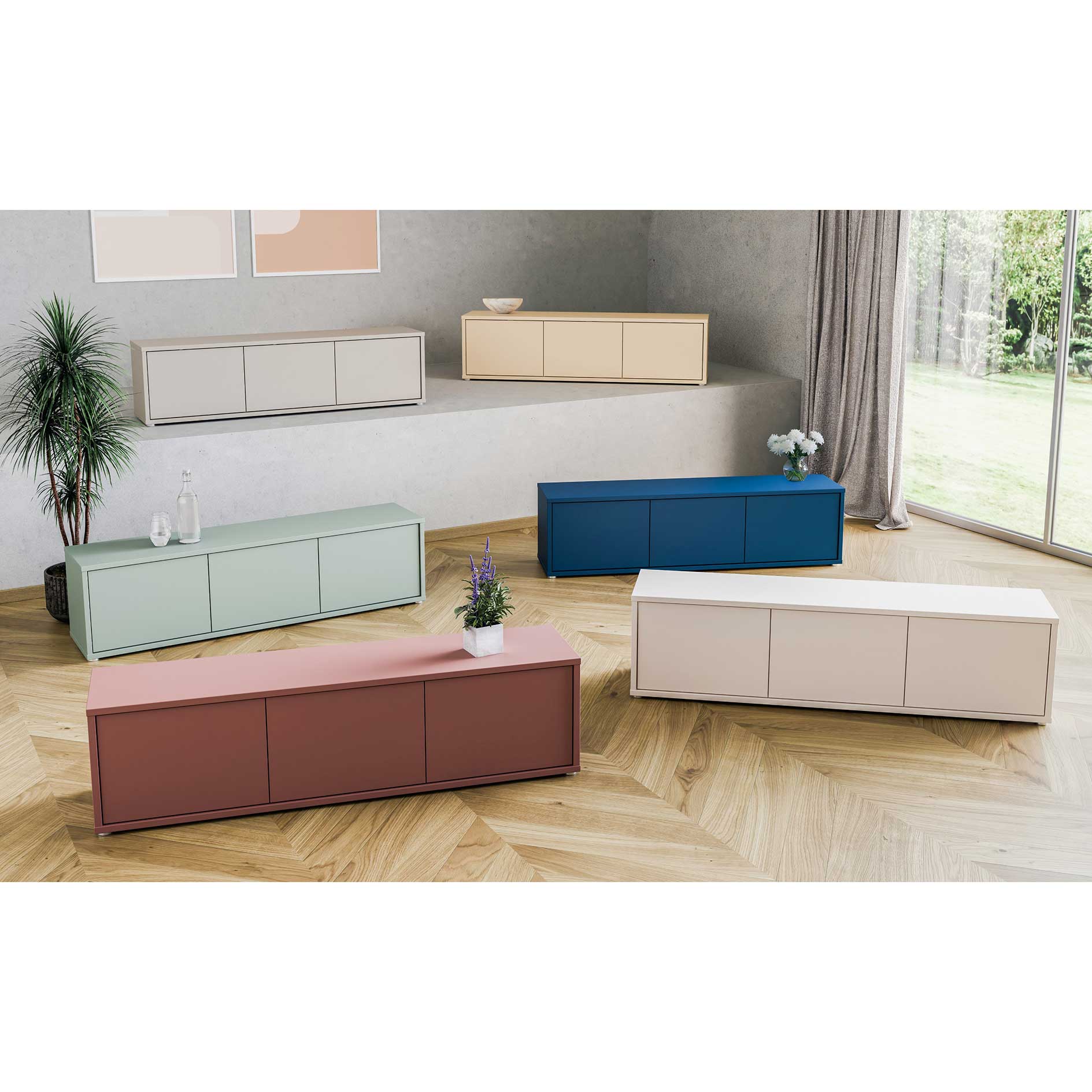 Lowboard - Elegancia Eiche - 3 Klappen - 154 cm